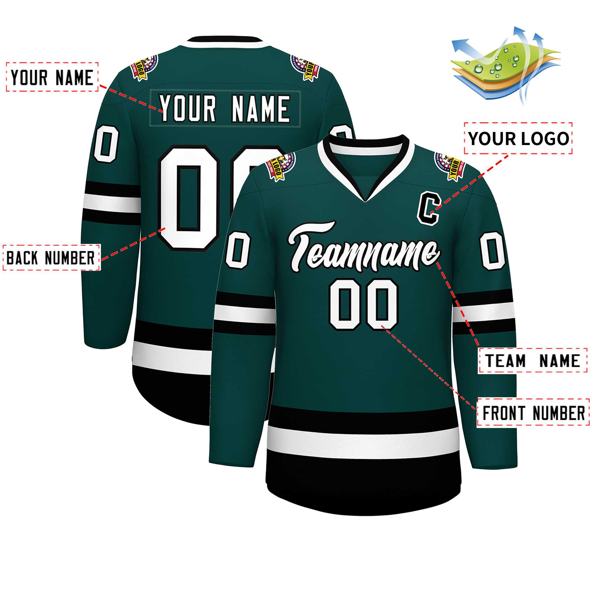 Custom Midnight Green White-Black Classic Style Hockey Jersey | KXKSHOP