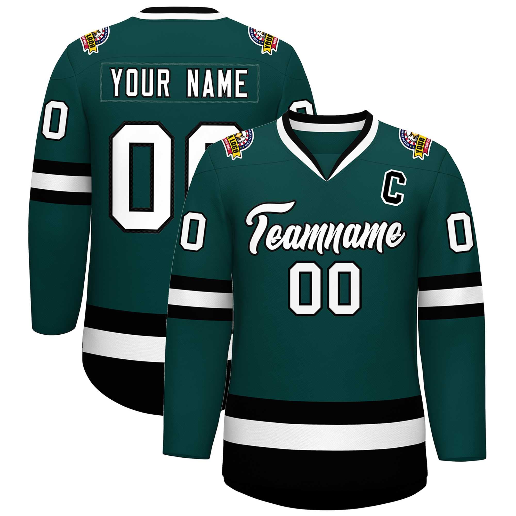 Custom Midnight Green White-Black Classic Style Hockey Jersey | KXKSHOP