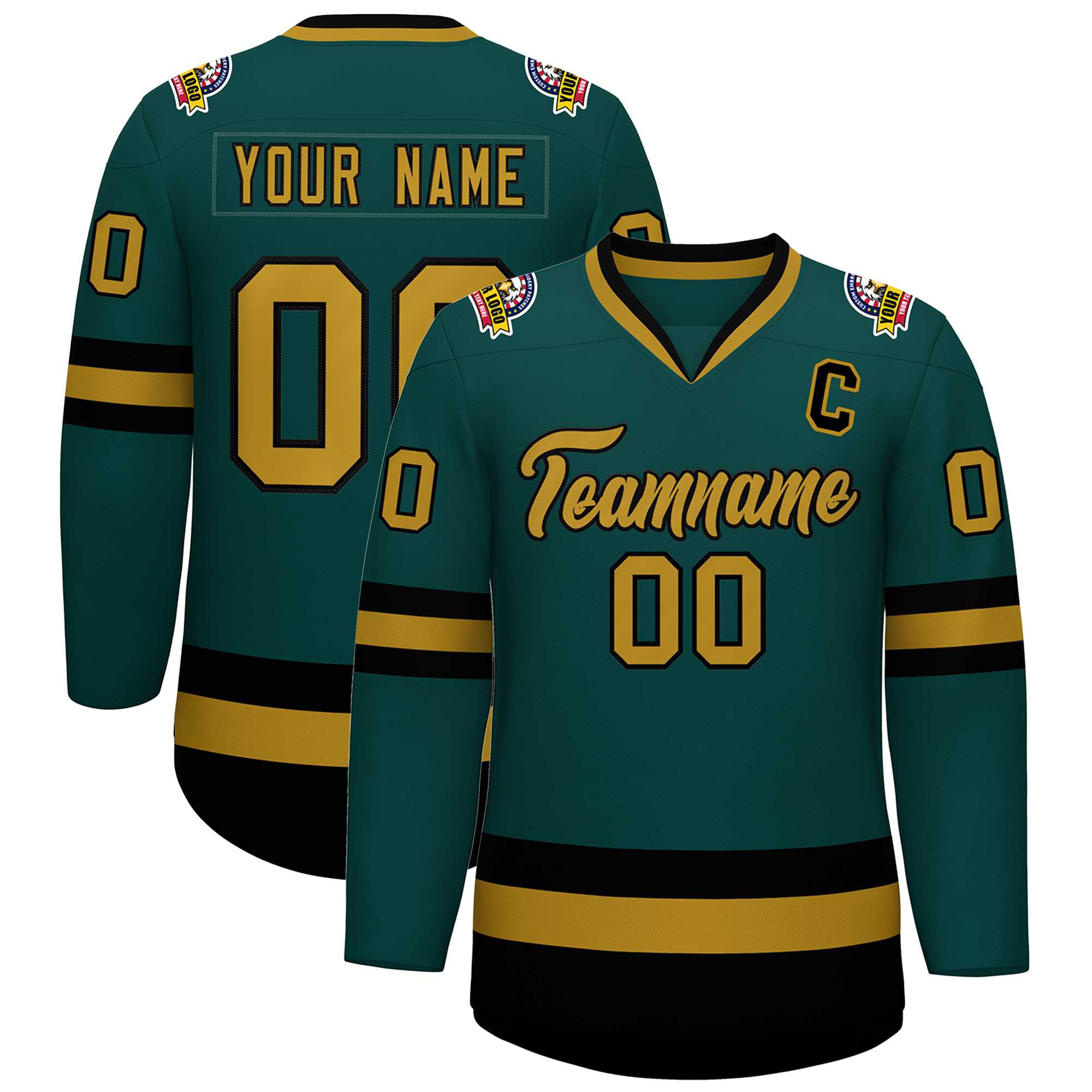 Custom Midnight Green Old Gold-Black Classic Style Hockey Jersey | KXKSHOP