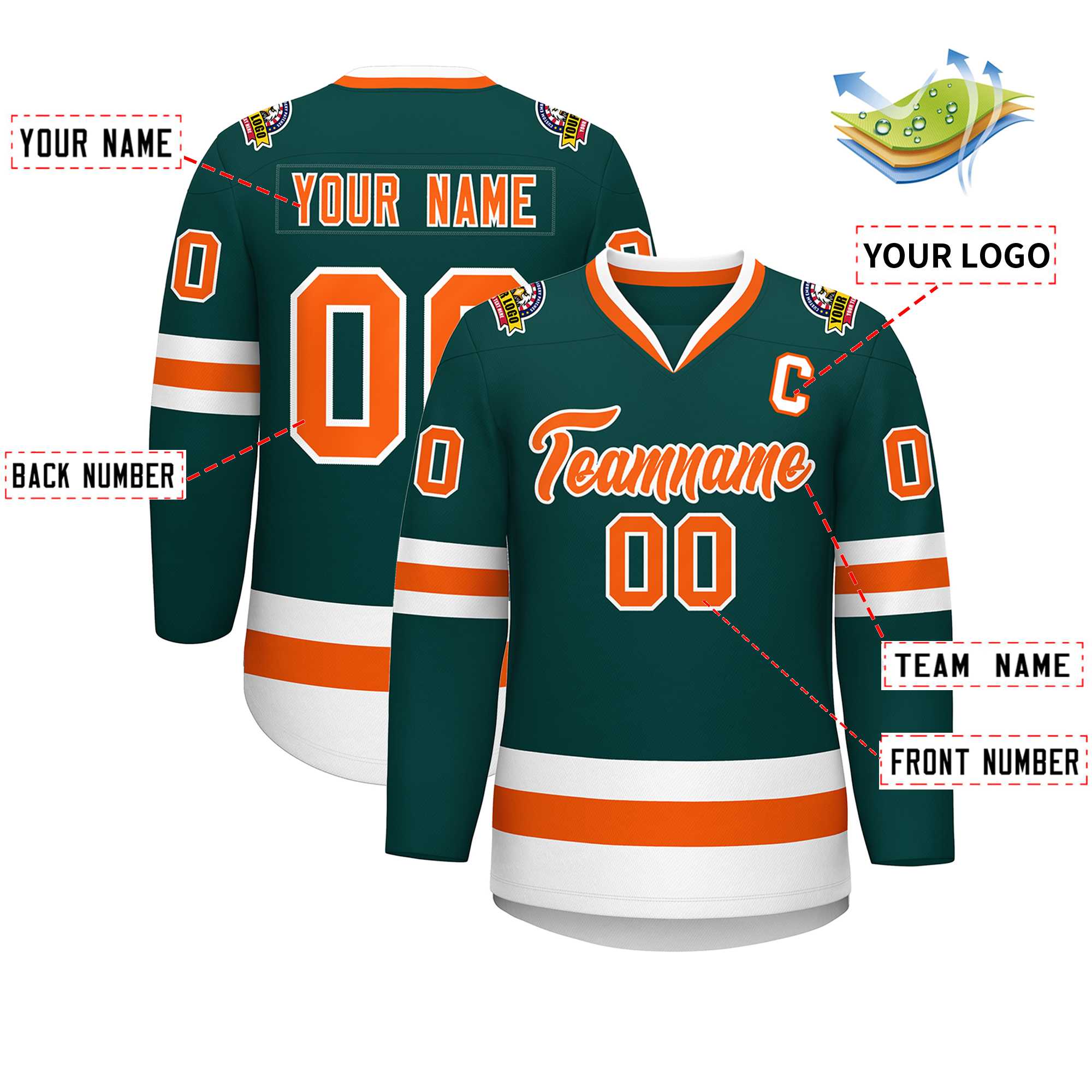 Custom Midnight Green Orange-White Classic Style Hockey Jersey | KXKSHOP