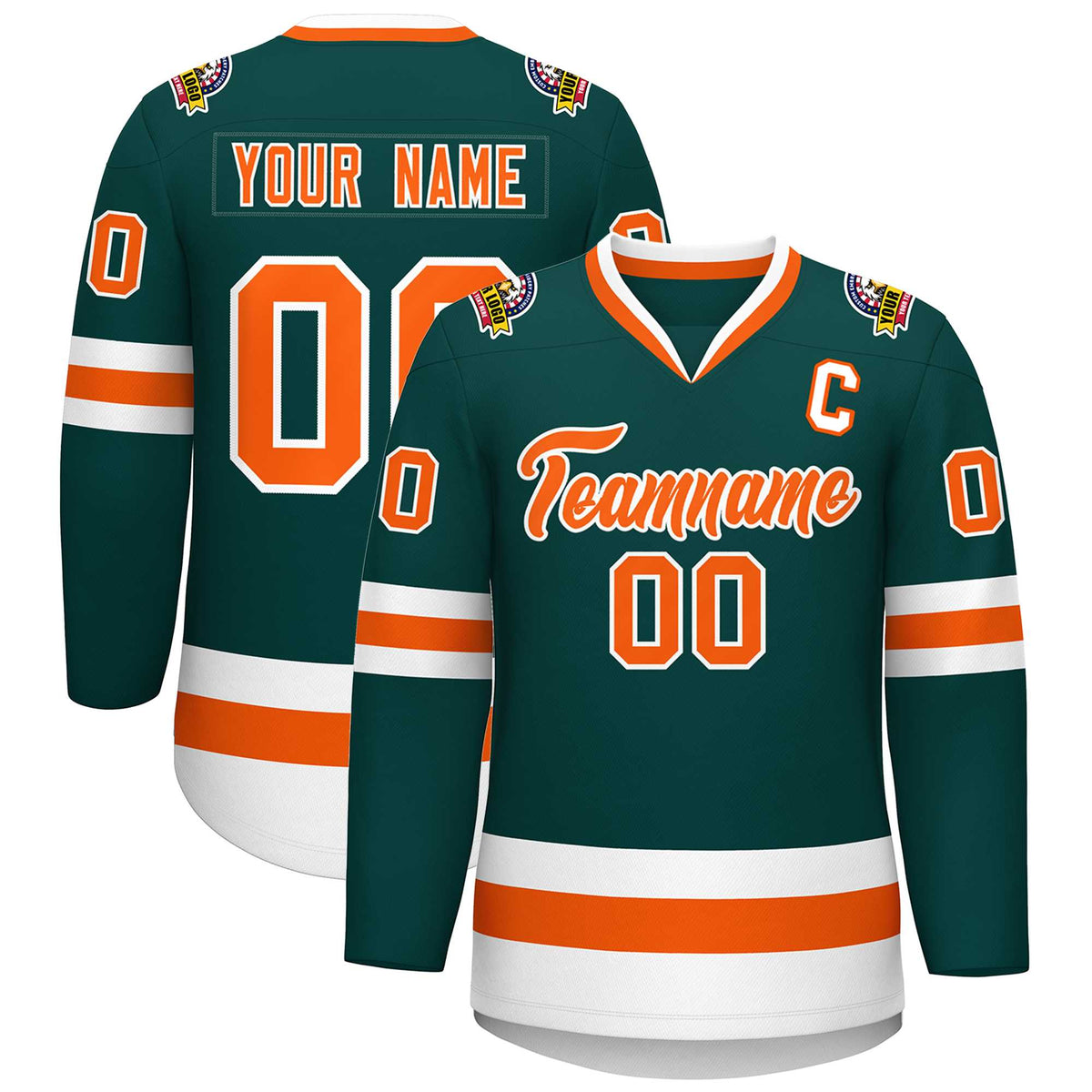 Custom Midnight Green Orange-White Classic Style Hockey Jersey | KXKSHOP