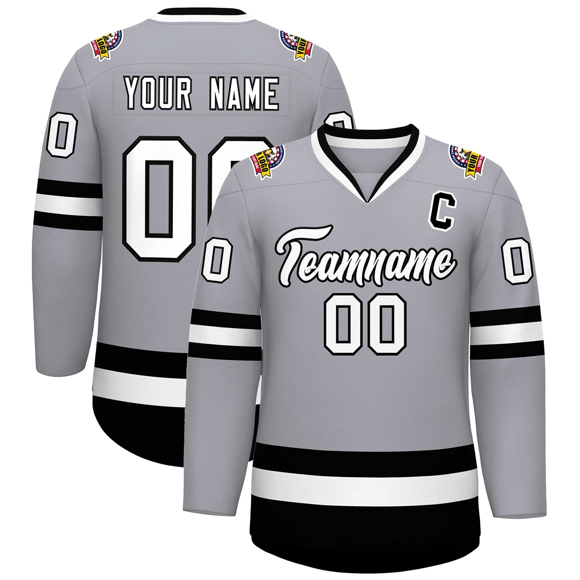 Custom Gray White-Black Classic Style Hockey Jersey | KXKSHOP