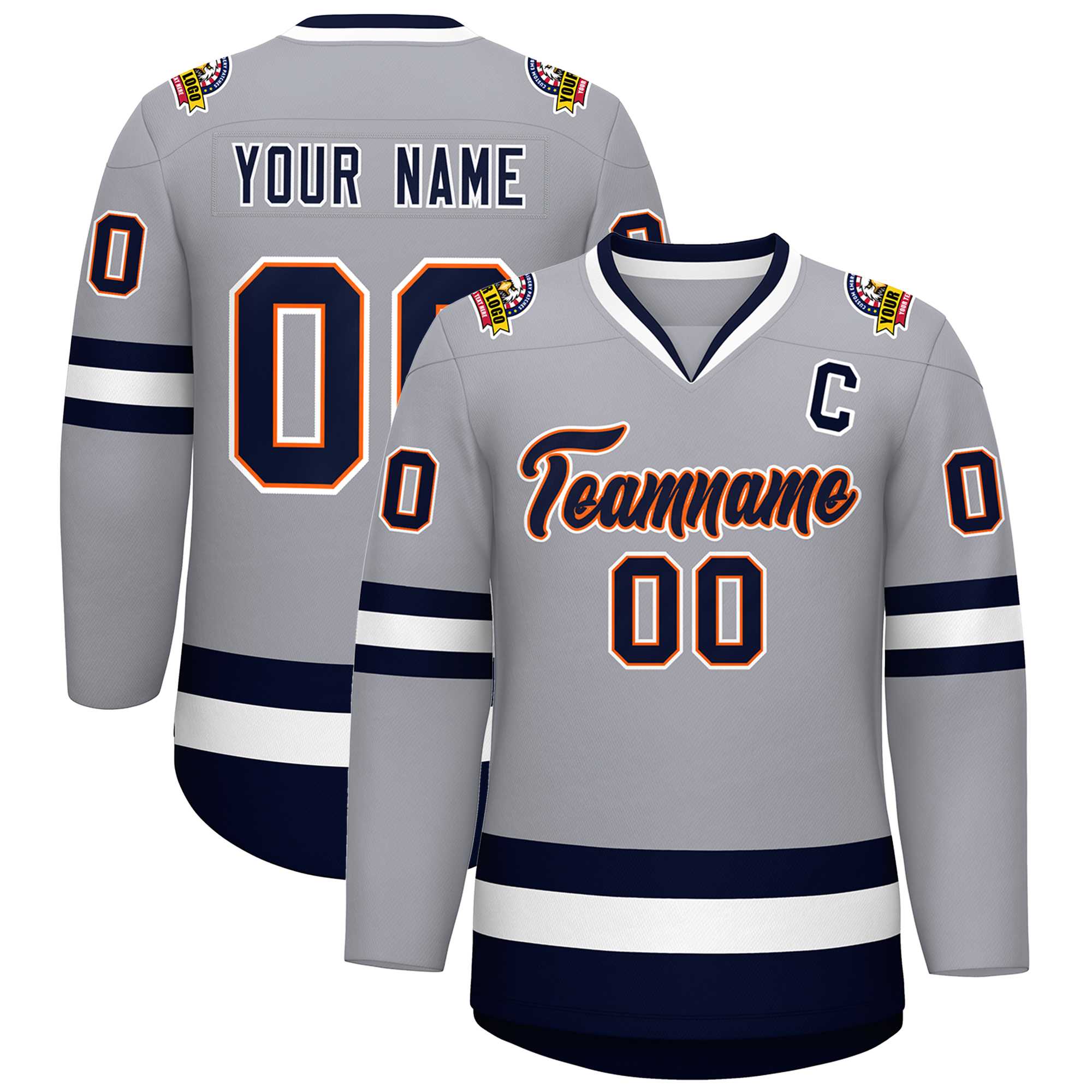 Custom Gray Navy Orange-White Classic Style Hockey Jersey | KXKSHOP
