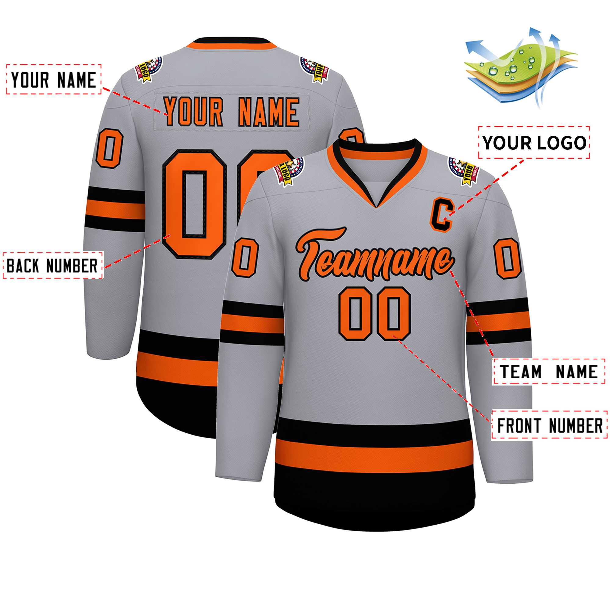 Custom Gray Orange-Black Classic Style Hockey Jersey | KXKSHOP