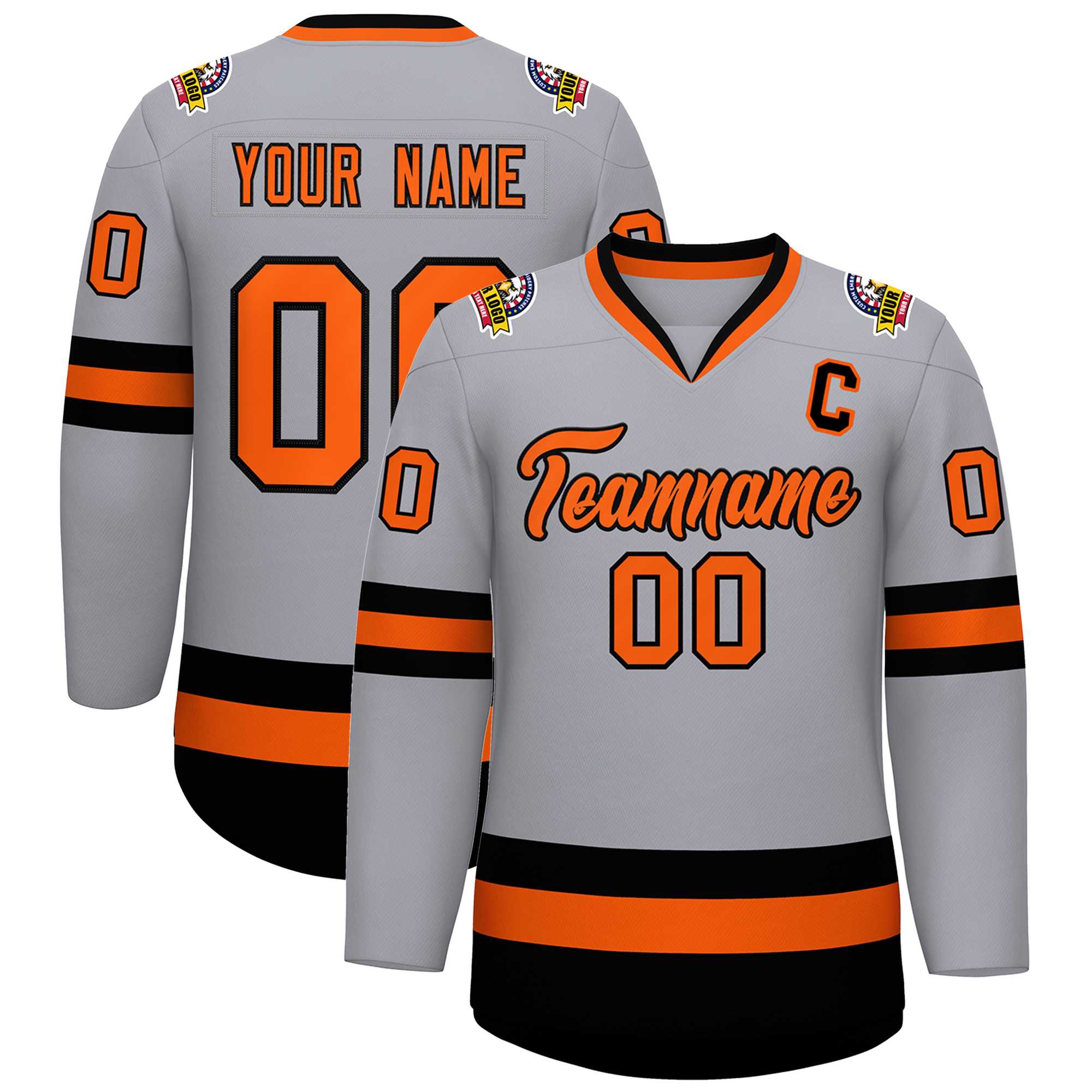Custom Gray Orange-Black Classic Style Hockey Jersey | KXKSHOP