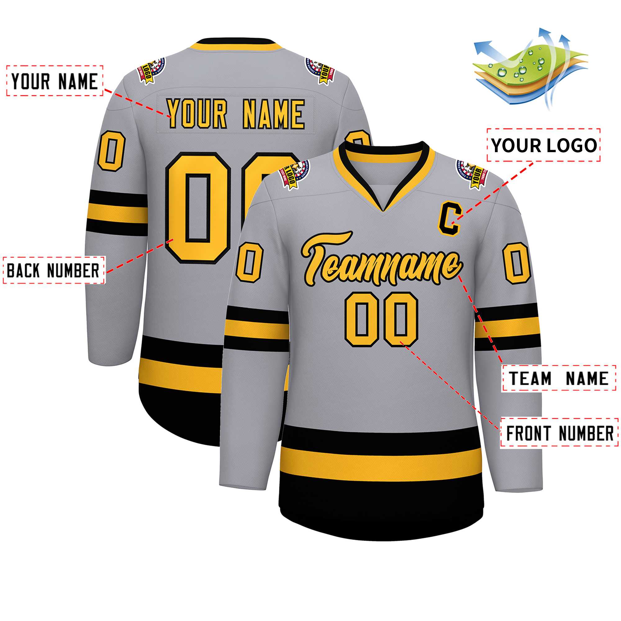 Custom Gray Gold-Black Classic Style Hockey Jersey | KXKSHOP