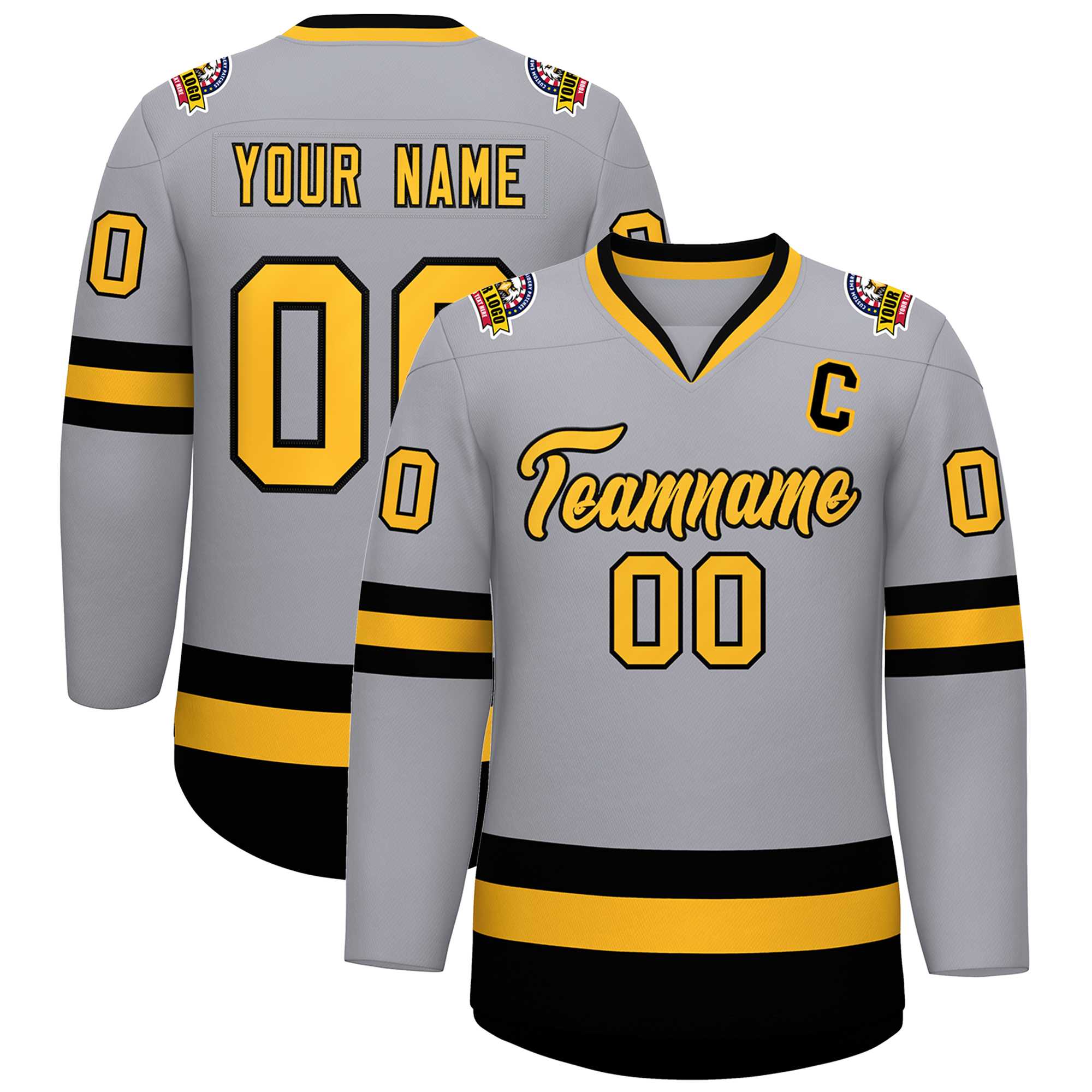 Custom Gray Gold-Black Classic Style Hockey Jersey | KXKSHOP