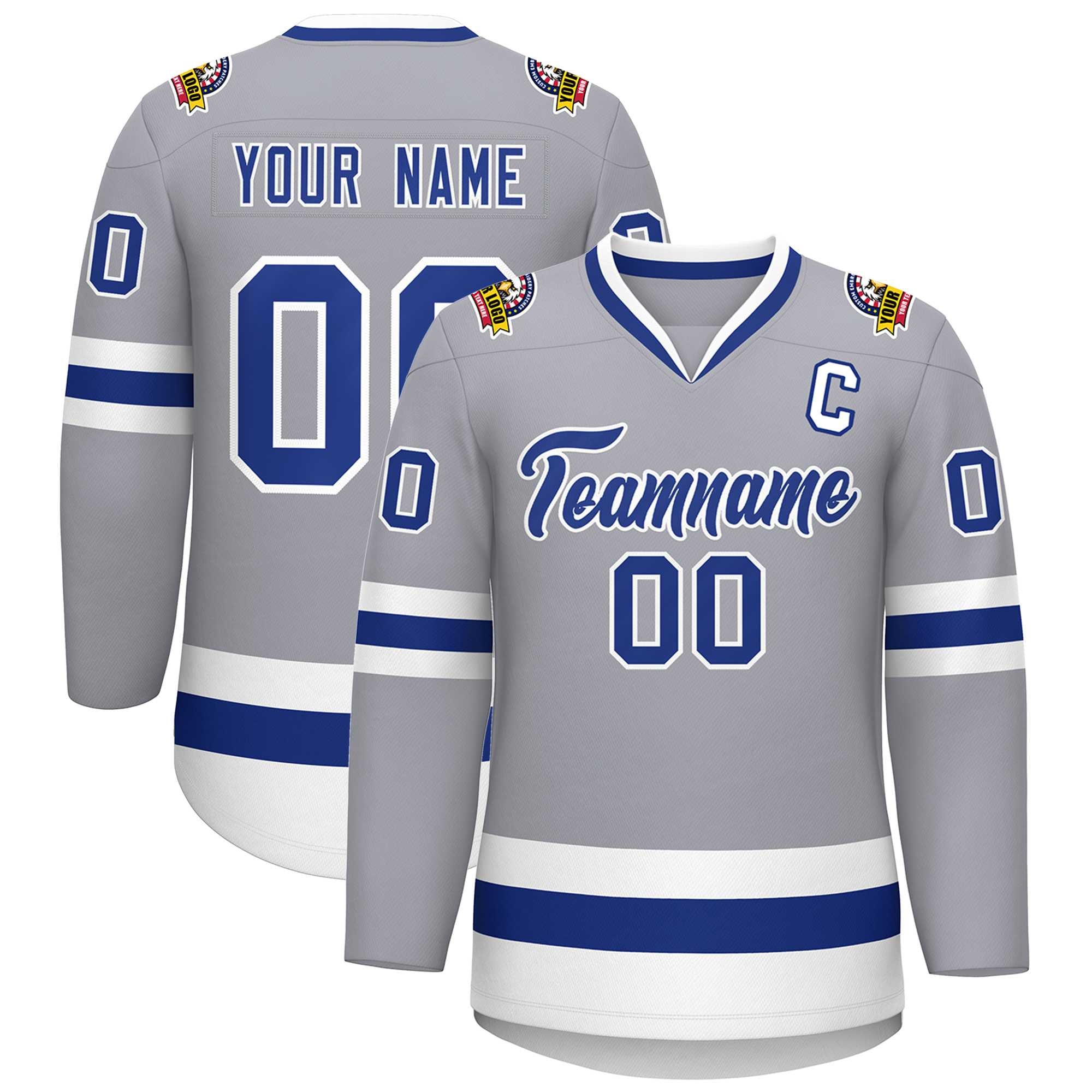 Custom Gray Royal-White Classic Style Hockey Jersey | KXKSHOP