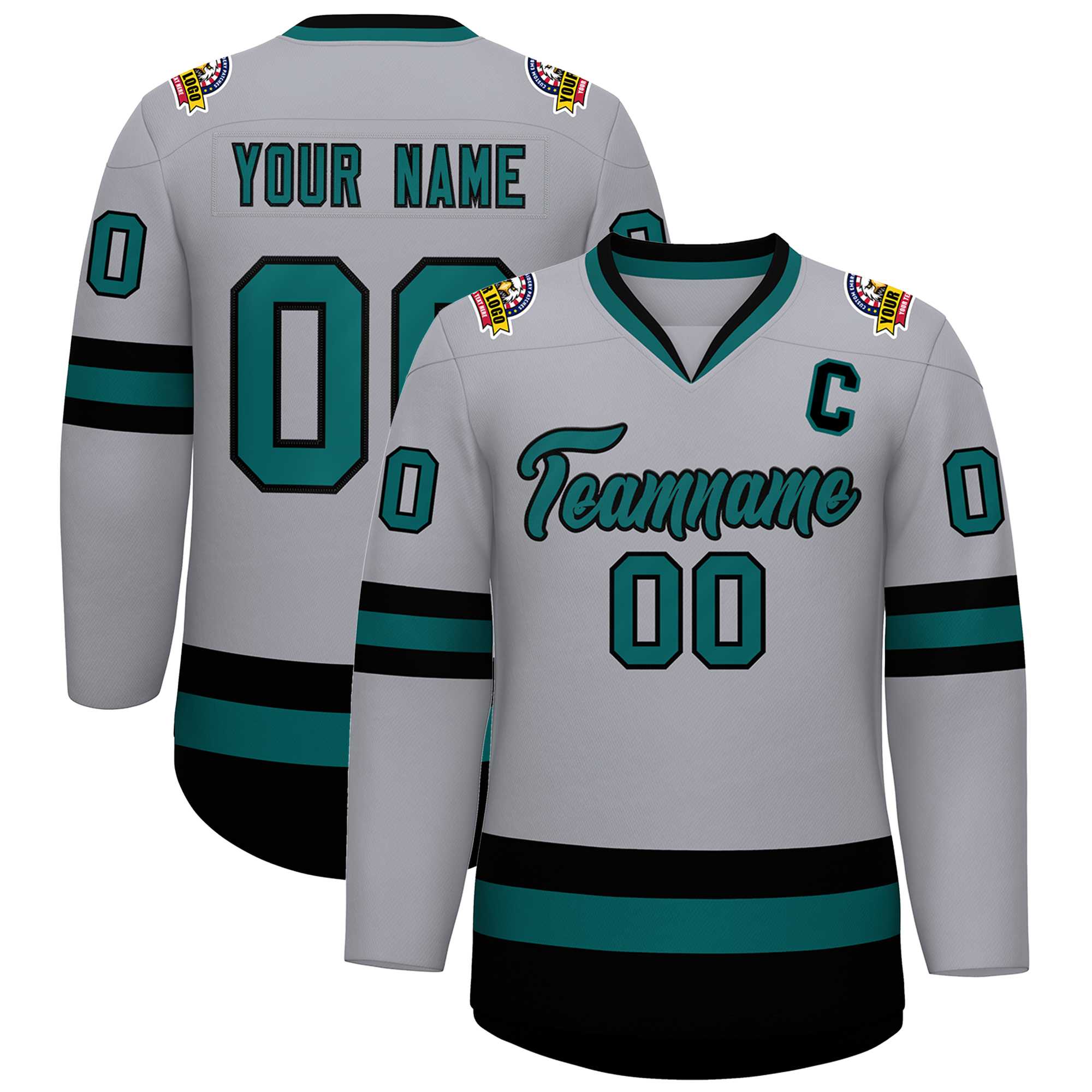 Custom Gray Aqua-Black Classic Style Hockey Jersey | KXKSHOP