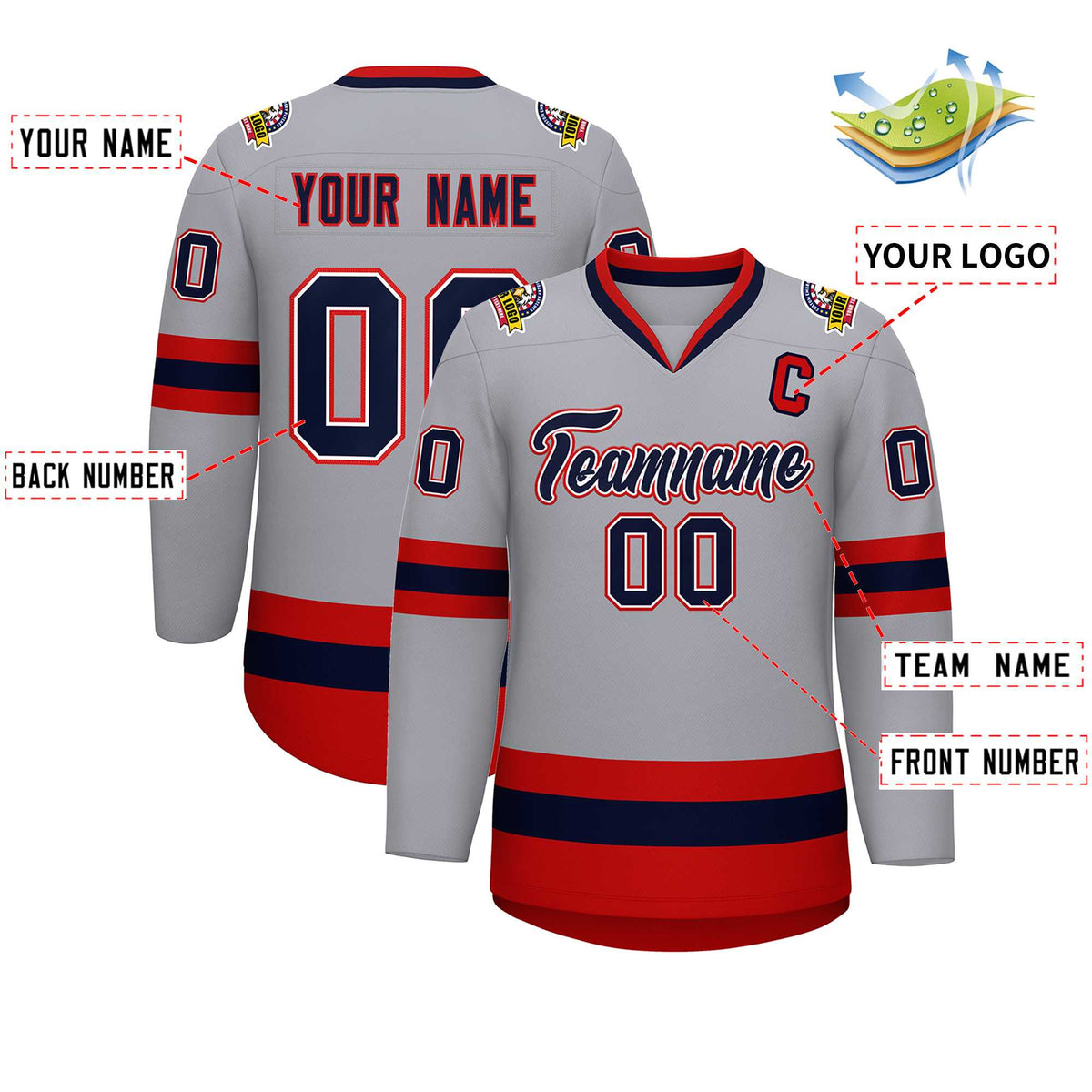 Custom Gray Navy White-Red Classic Style Hockey Jersey | KXKSHOP