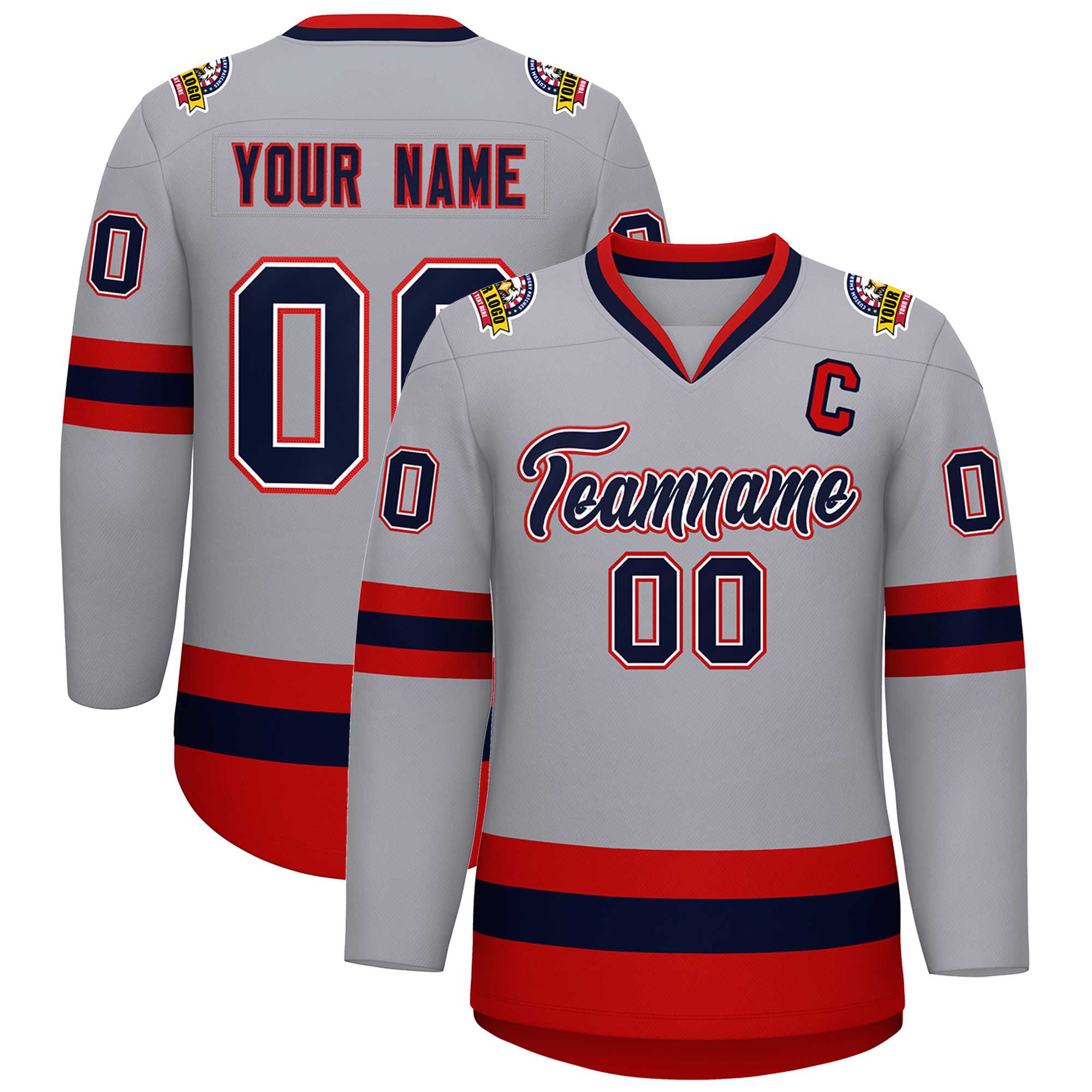 Custom Gray Navy White-Red Classic Style Hockey Jersey | KXKSHOP