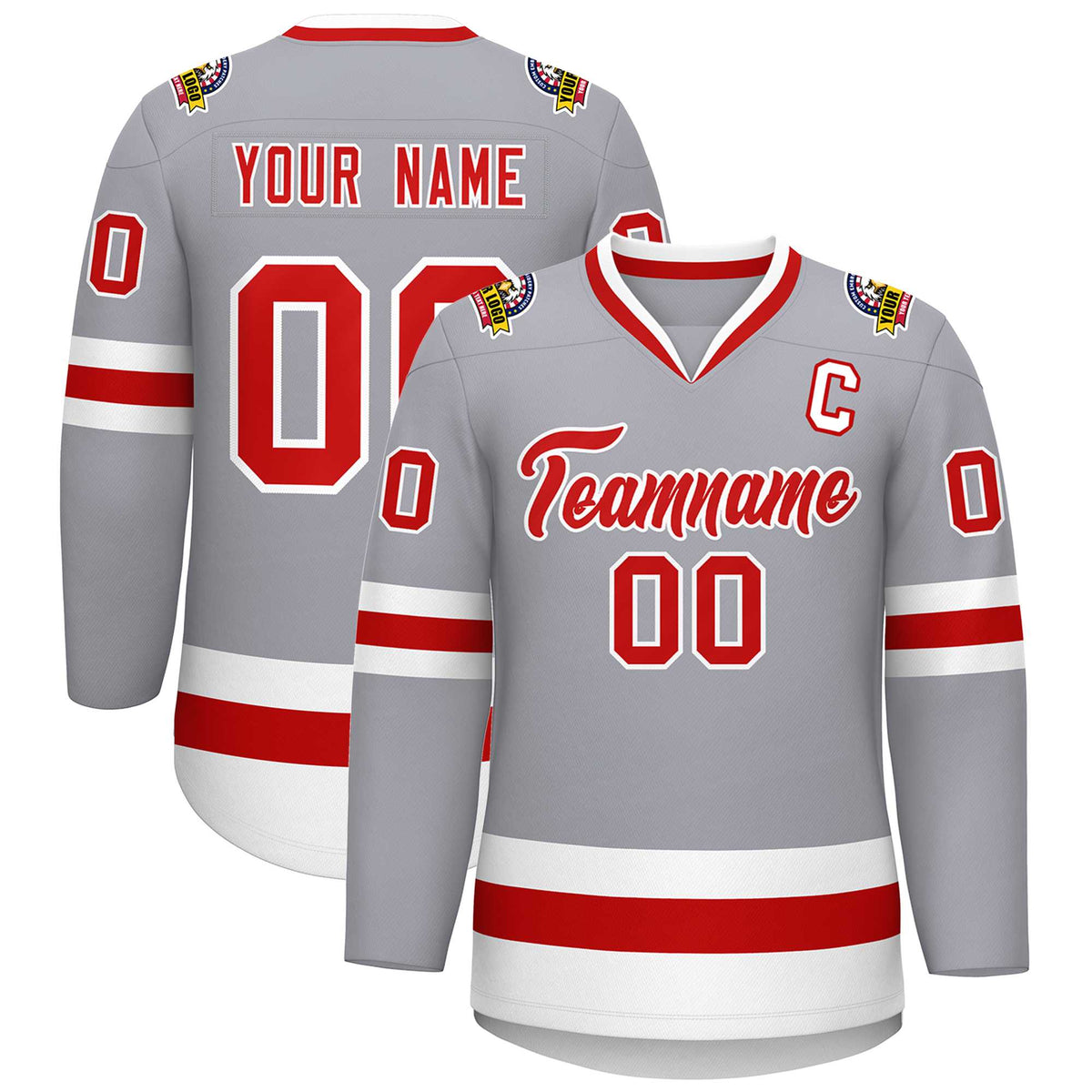Custom Gray Red-White Classic Style Hockey Jersey | KXKSHOP