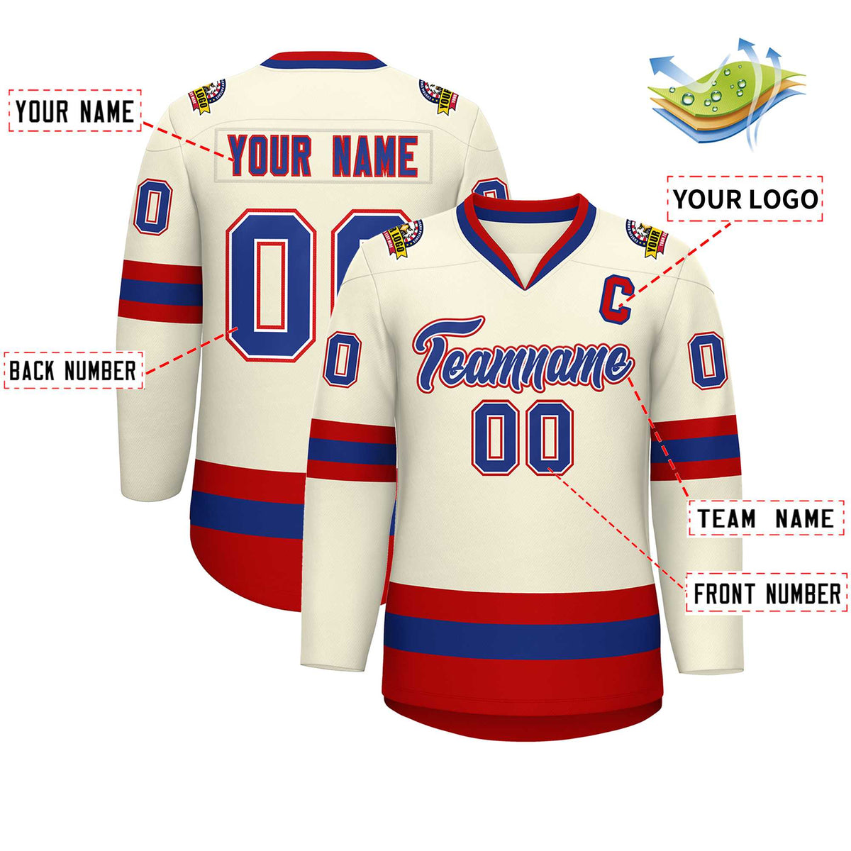 Custom Khaki Royal White-Red Classic Style Hockey Jersey | KXKSHOP