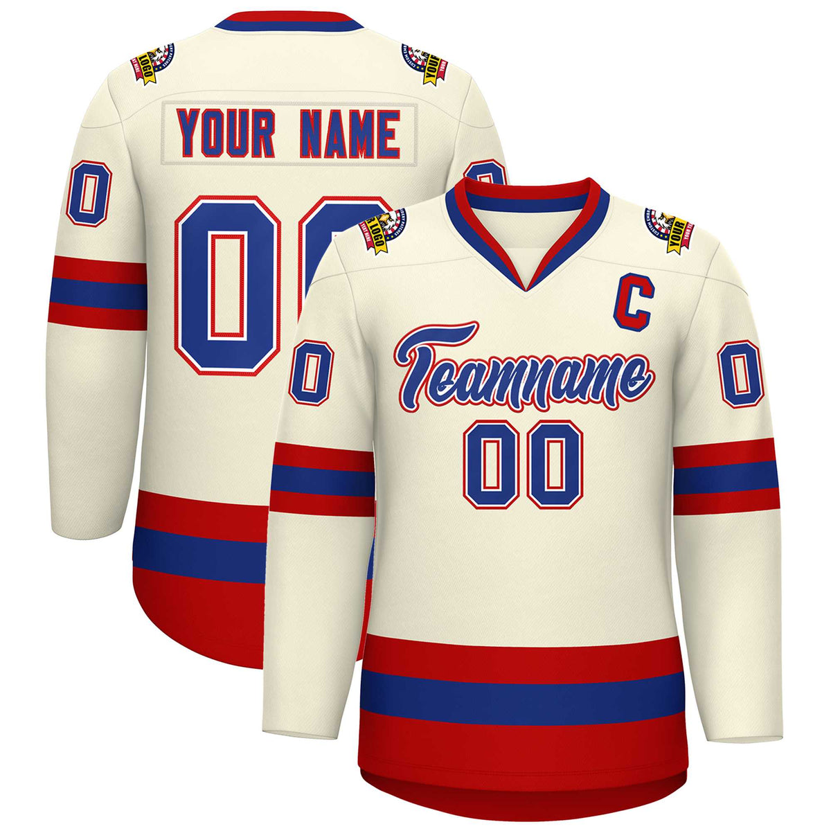 Custom Khaki Royal White-Red Classic Style Hockey Jersey | KXKSHOP