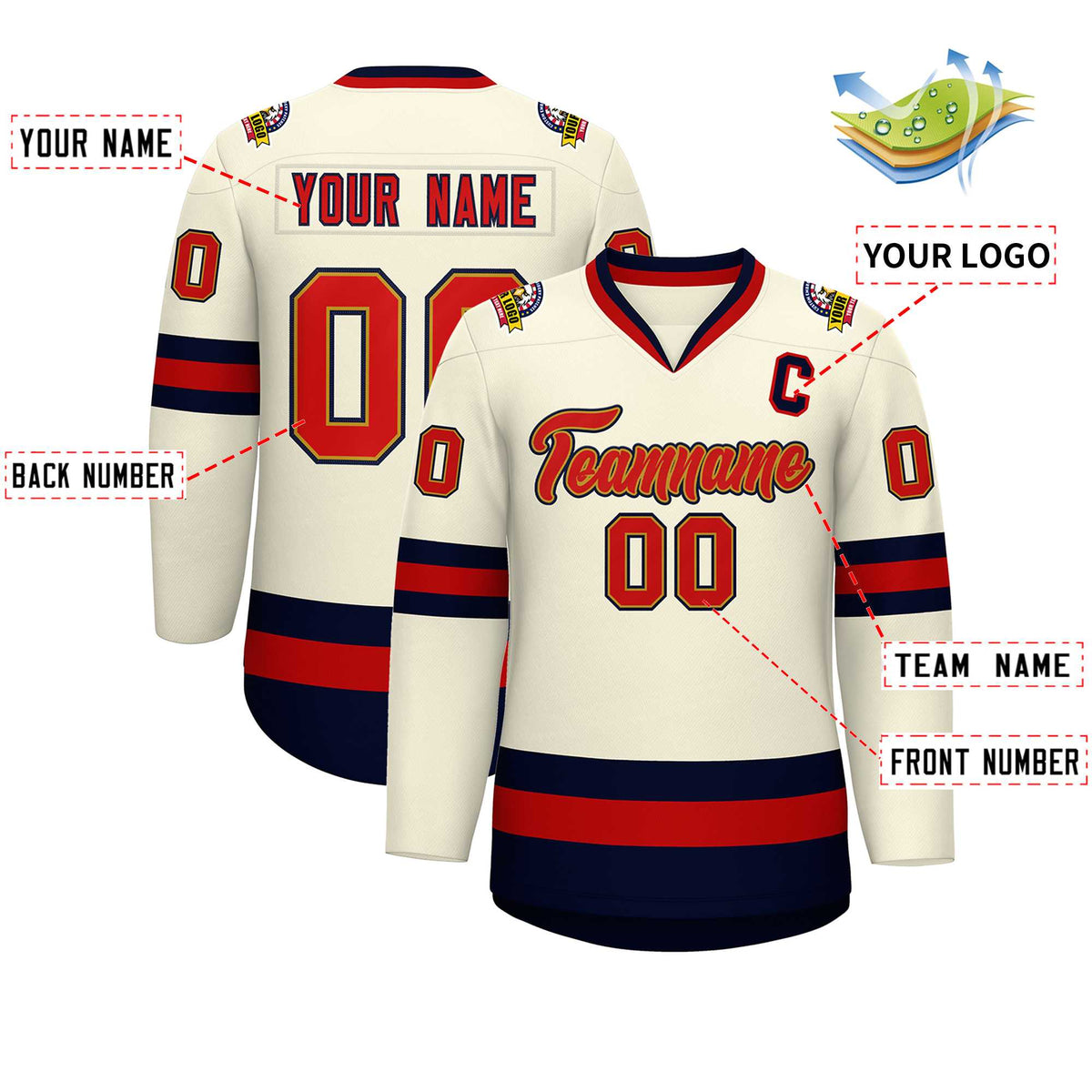 Custom Khaki Red Old Gold-Navy Classic Style Hockey Jersey | KXKSHOP