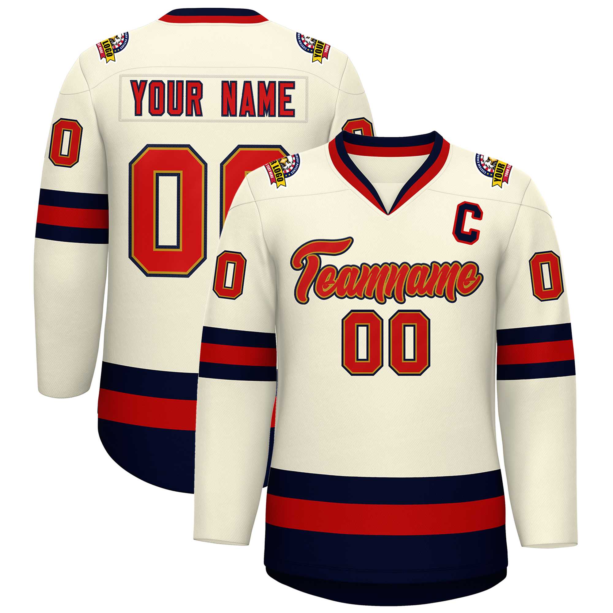 Custom Khaki Red Old Gold-Navy Classic Style Hockey Jersey | KXKSHOP