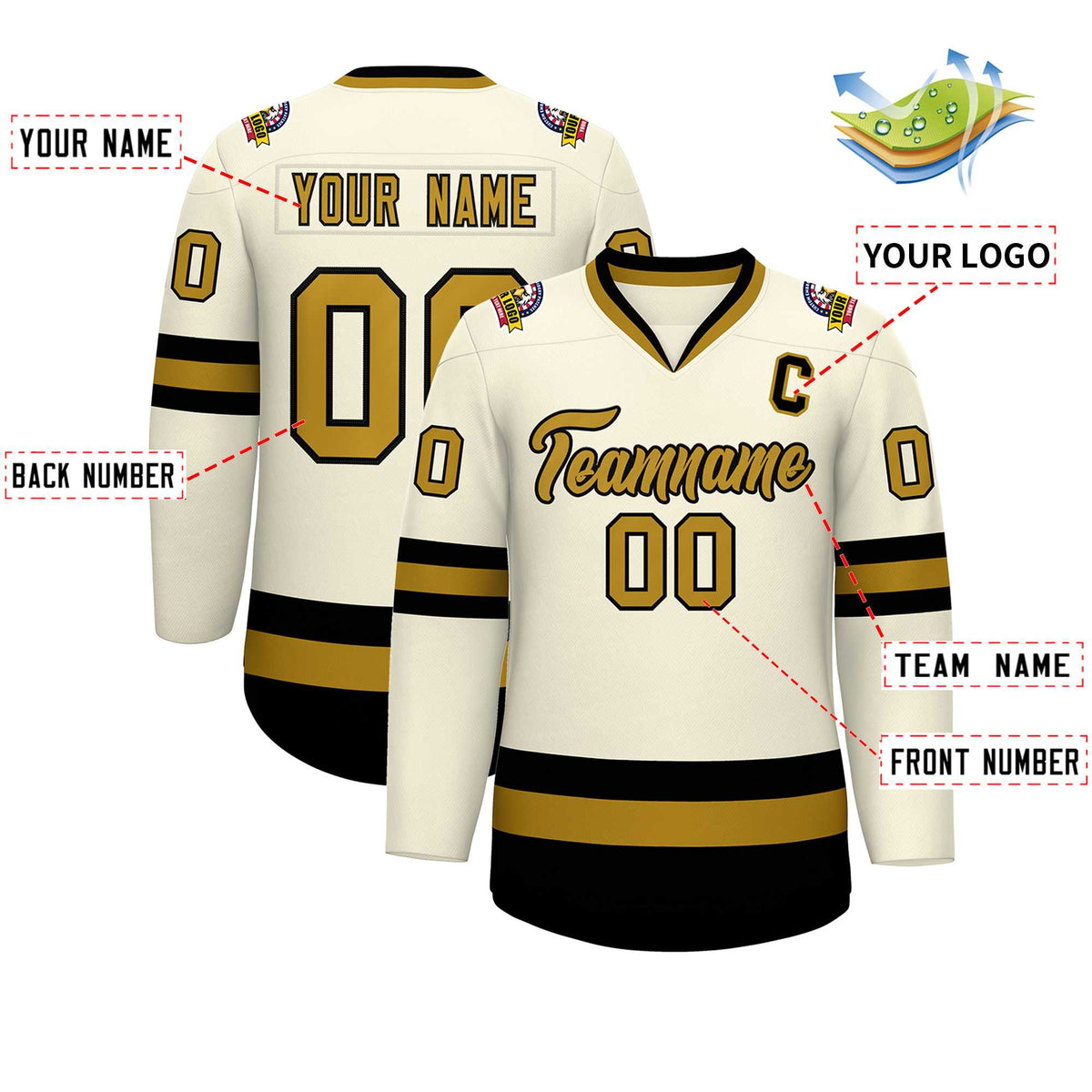 Custom Khaki Old Gold-Black Classic Style Hockey Jersey | KXKSHOP