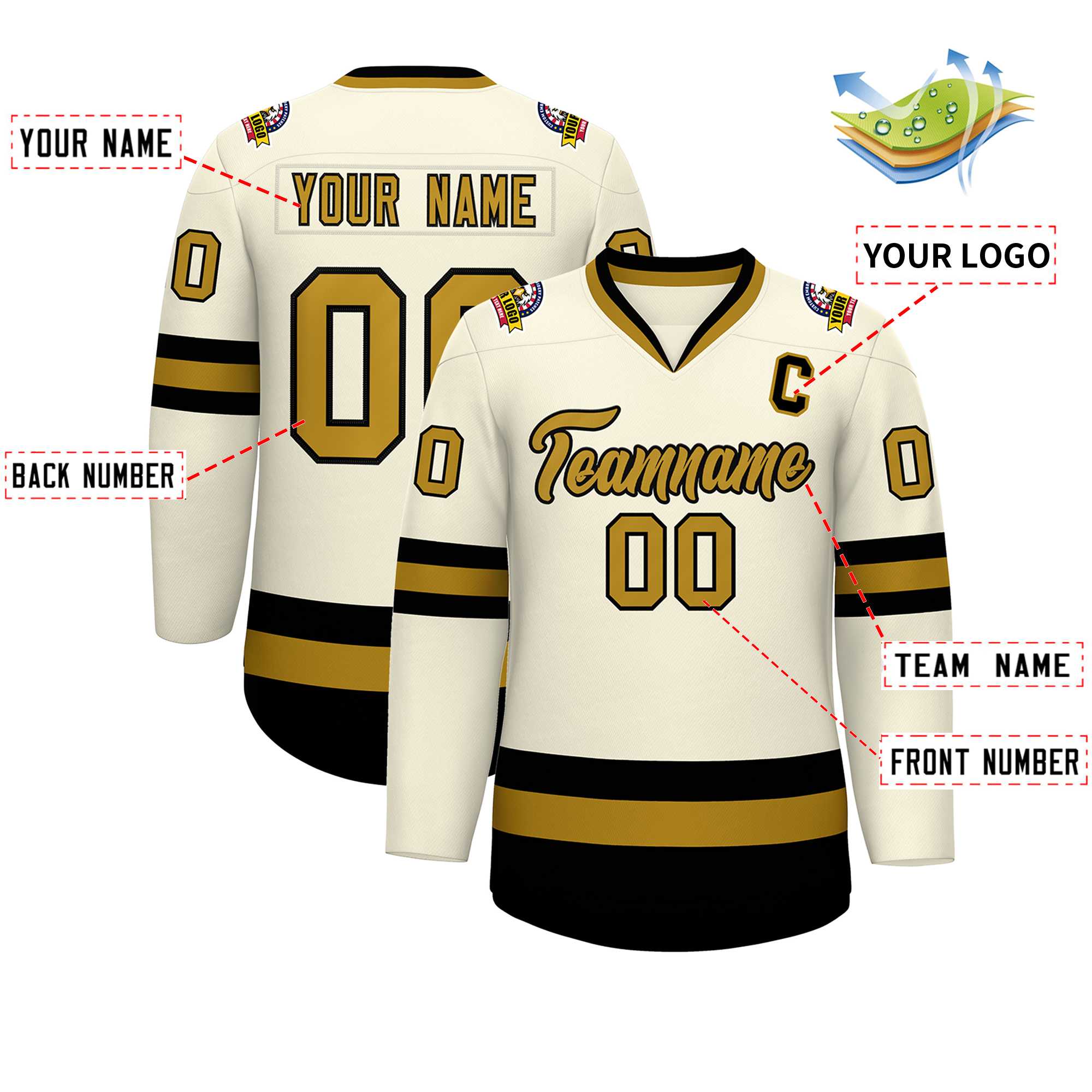 Custom Khaki Old Gold-Black Classic Style Hockey Jersey | KXKSHOP