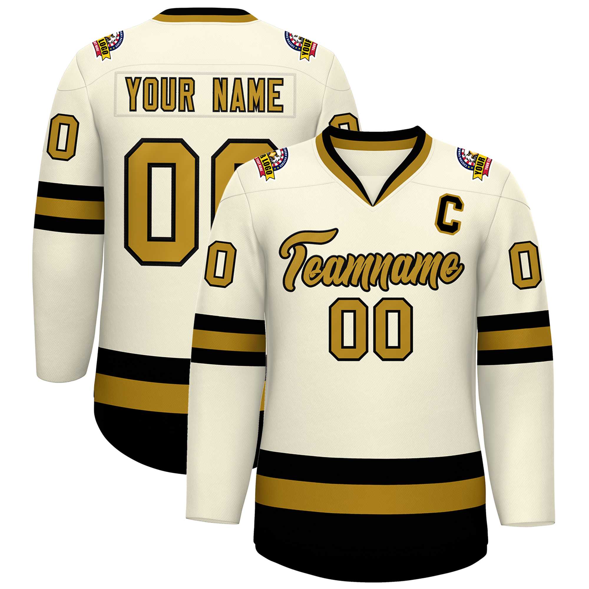 Custom Khaki Old Gold-Black Classic Style Hockey Jersey | KXKSHOP