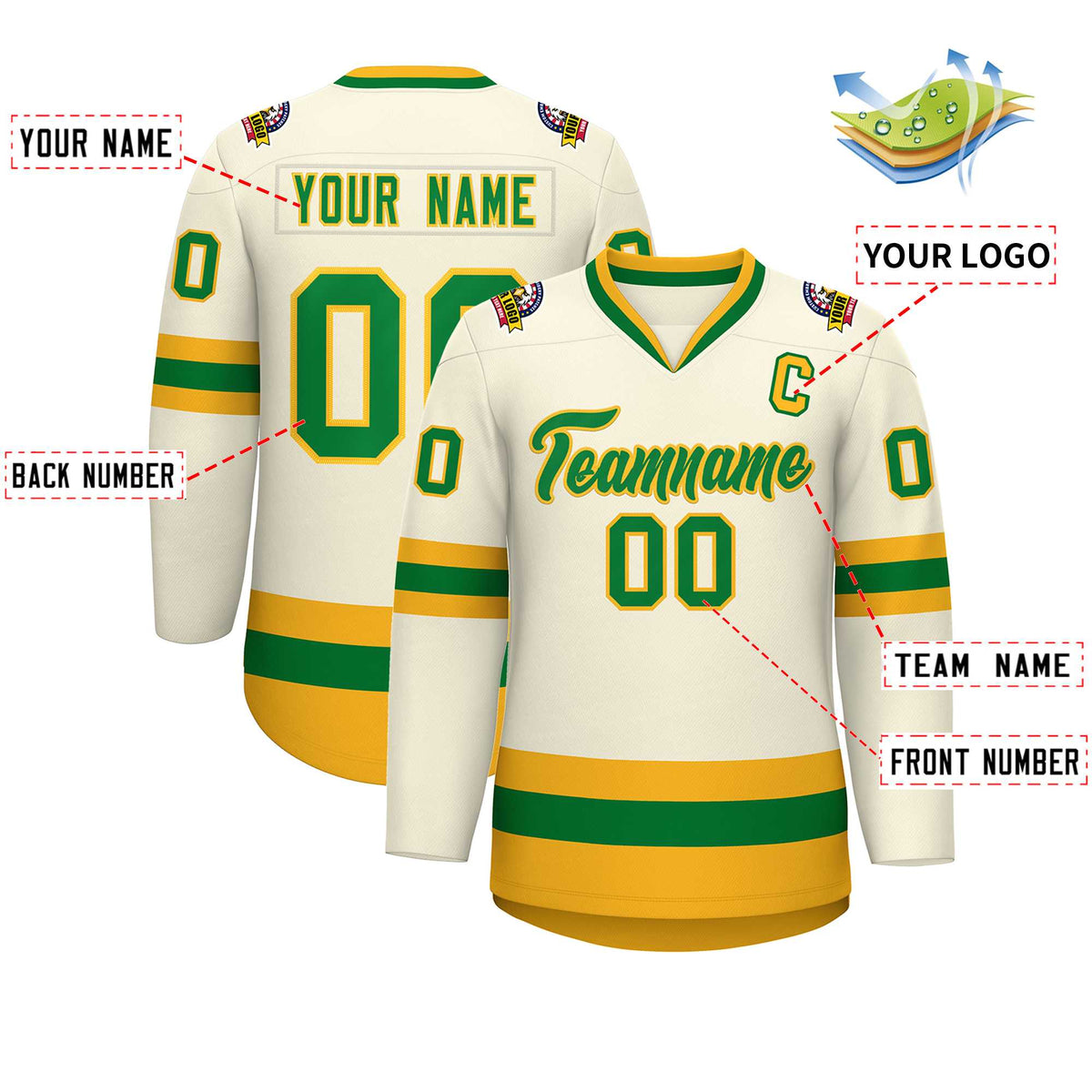 Custom Khaki Kelly Green-Gold Classic Style Hockey Jersey | KXKSHOP