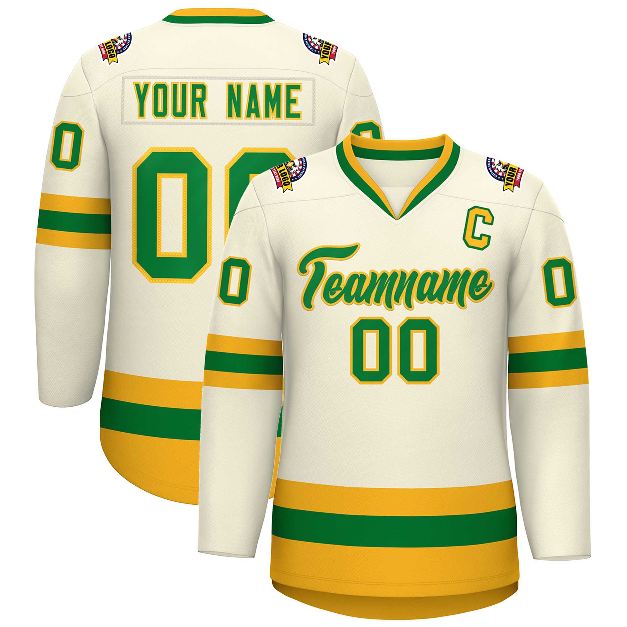 Custom Khaki Kelly Green-Gold Classic Style Hockey Jersey | KXKSHOP
