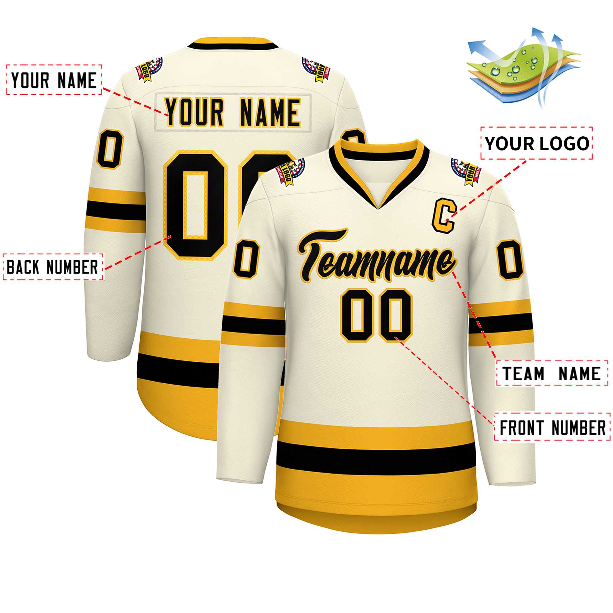Custom Khaki Black-Gold Classic Style Hockey Jersey | KXKSHOP
