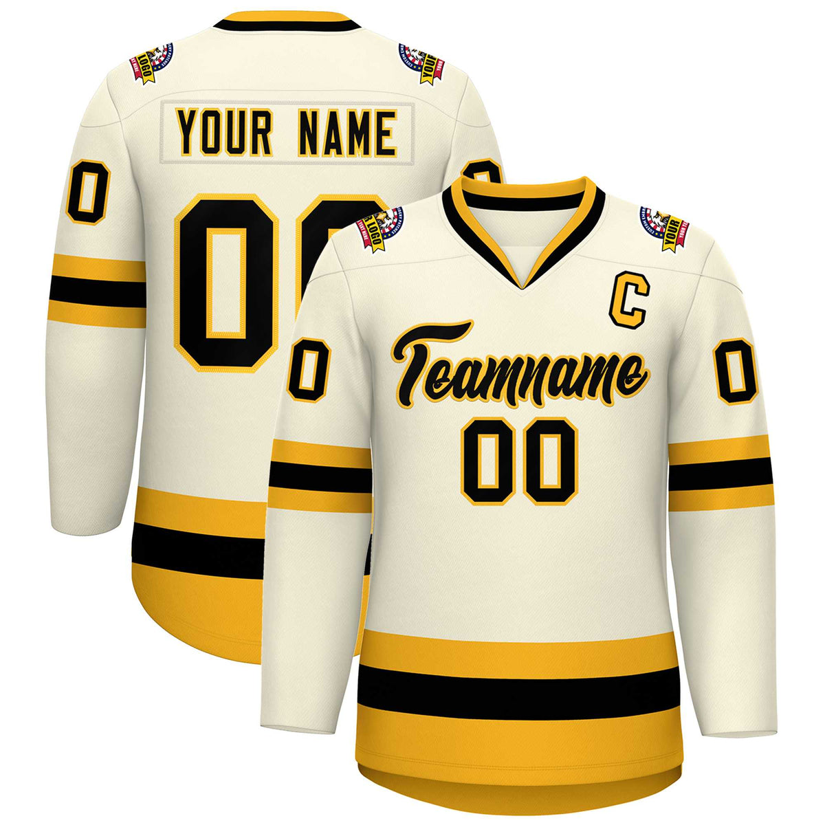 Custom Khaki Black-Gold Classic Style Hockey Jersey | KXKSHOP