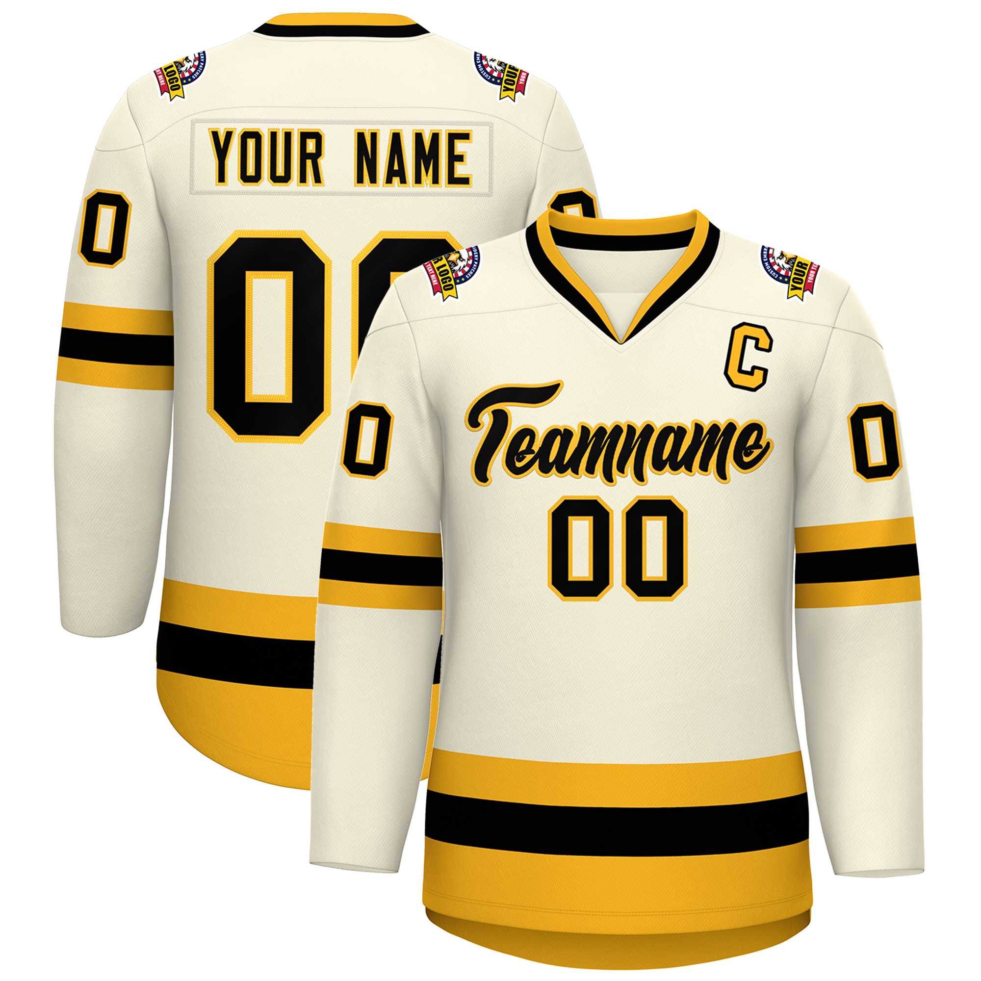 Custom Khaki Black-Gold Classic Style Hockey Jersey | KXKSHOP