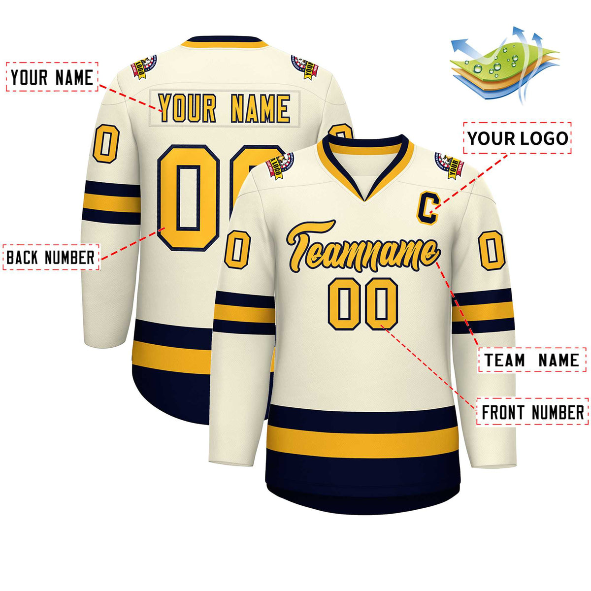 Custom Khaki Gold-Navy Classic Style Hockey Jersey | KXKSHOP