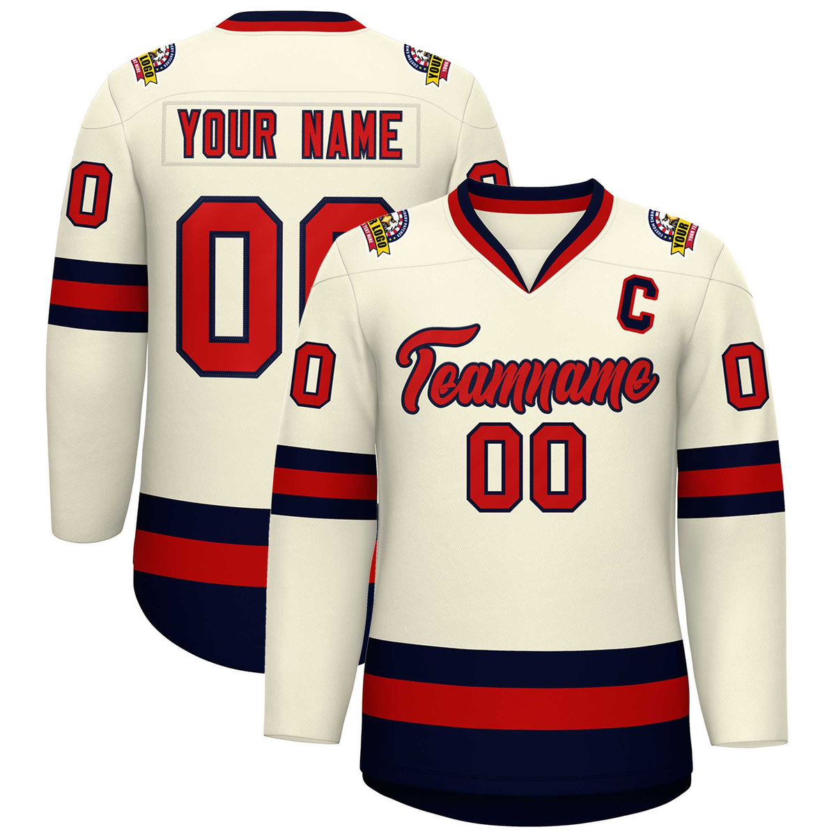 Custom Khaki Red-Navy Classic Style Hockey Jersey | KXKSHOP