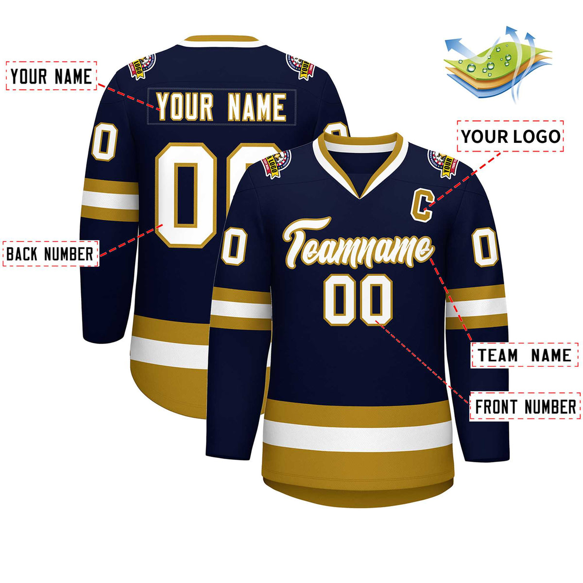 Custom Navy White-Old Gold Classic Style Hockey Jersey | KXKSHOP