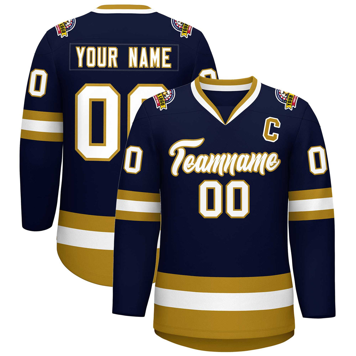 Custom Navy White-Old Gold Classic Style Hockey Jersey | KXKSHOP