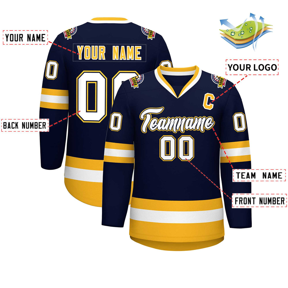 Custom Navy White Navy-Gold Classic Style Hockey Jersey | KXKSHOP