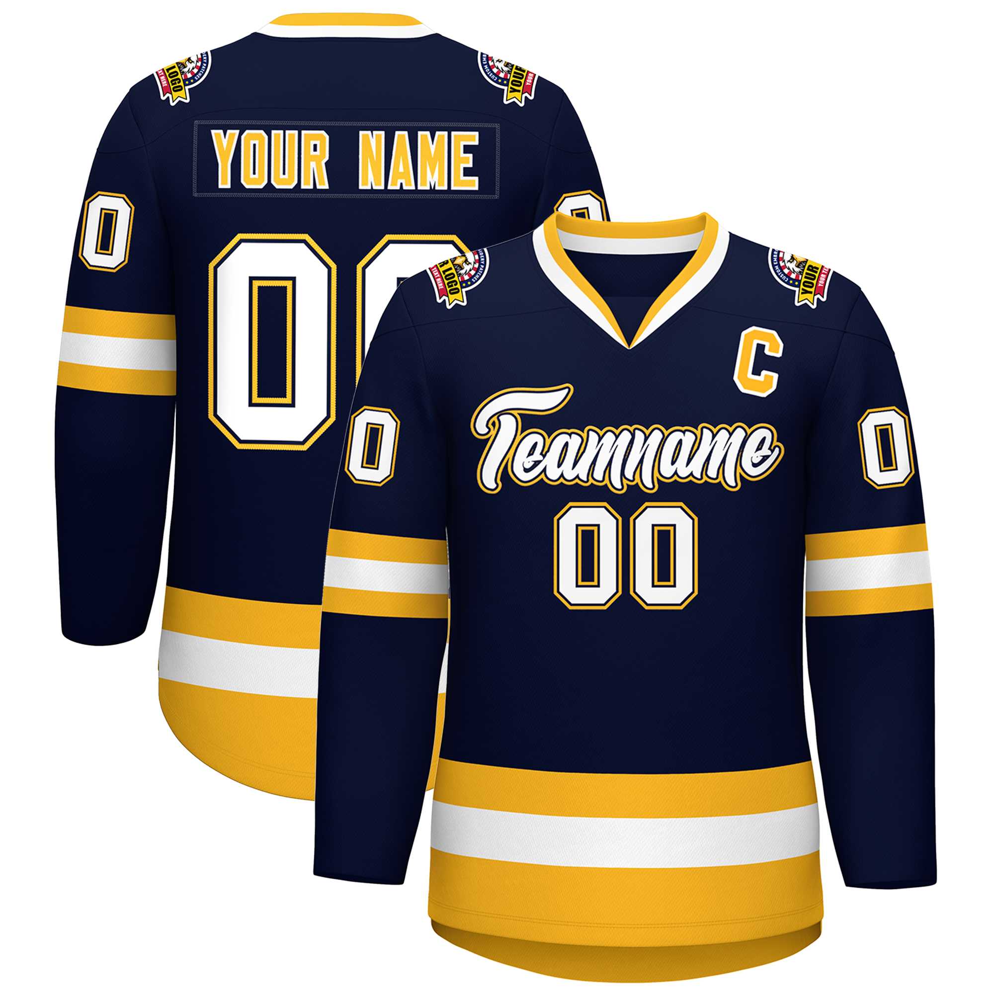 Custom Navy White Navy-Gold Classic Style Hockey Jersey | KXKSHOP