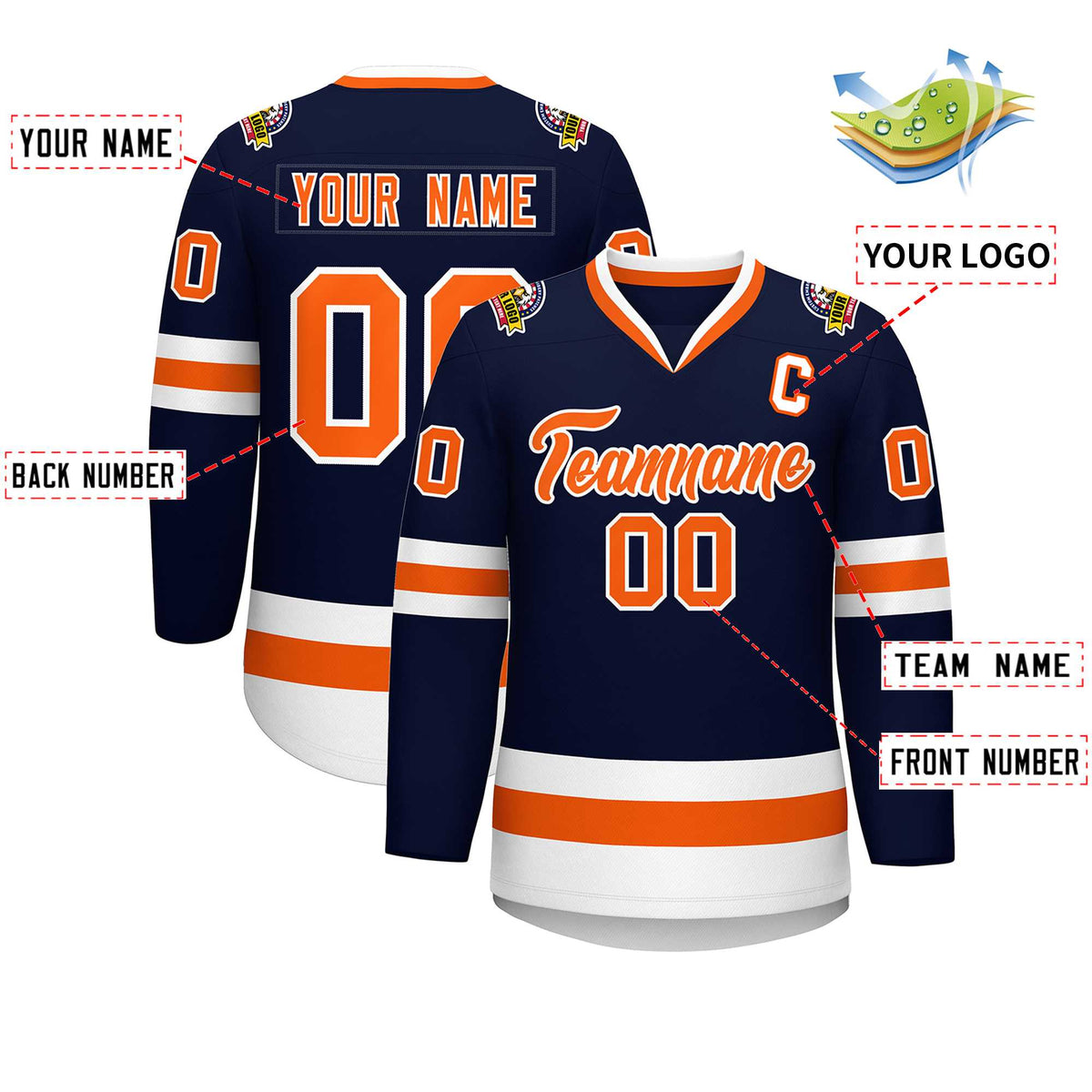 Custom Navy Orange-White Classic Style Hockey Jersey | KXKSHOP