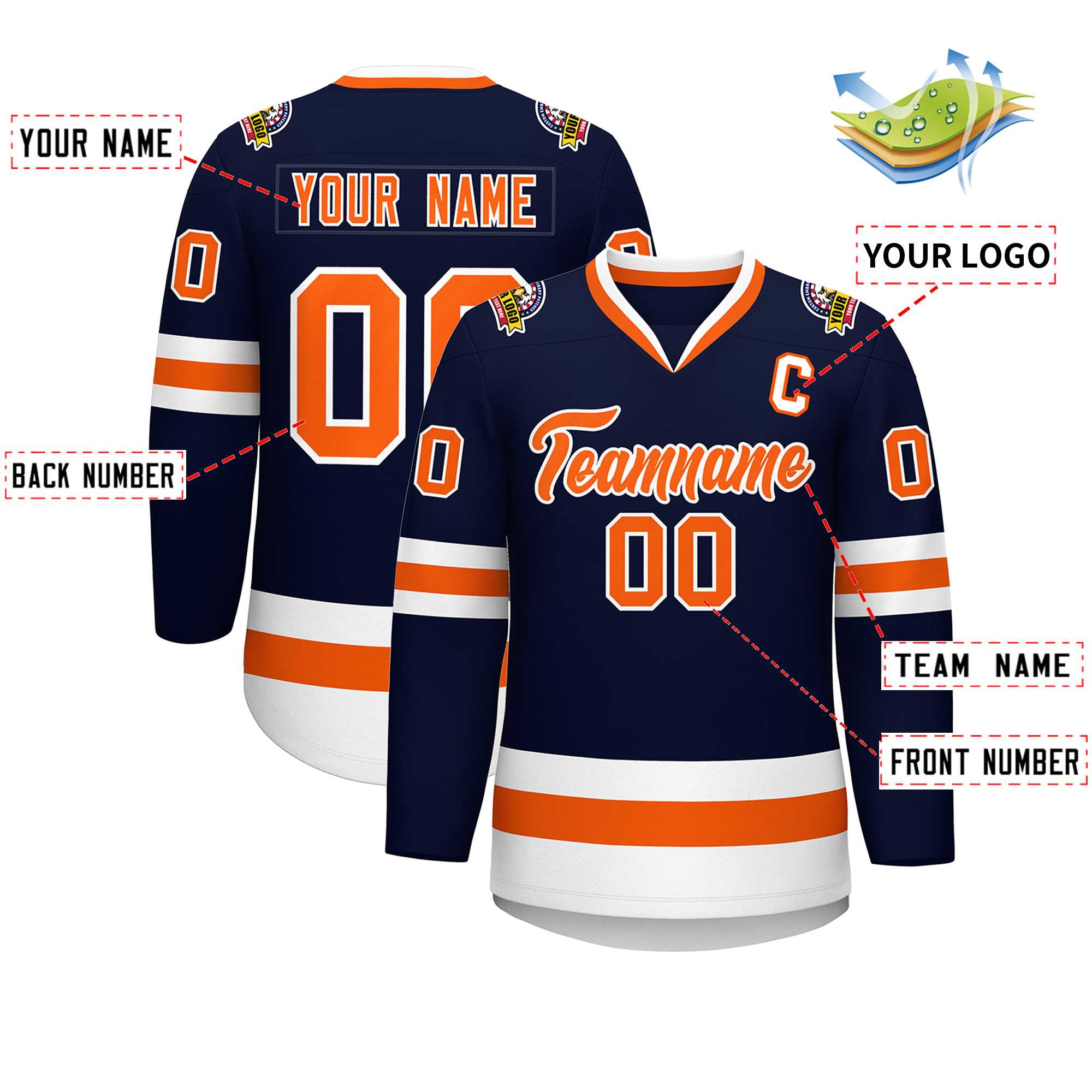 Custom Navy Orange-White Classic Style Hockey Jersey | KXKSHOP