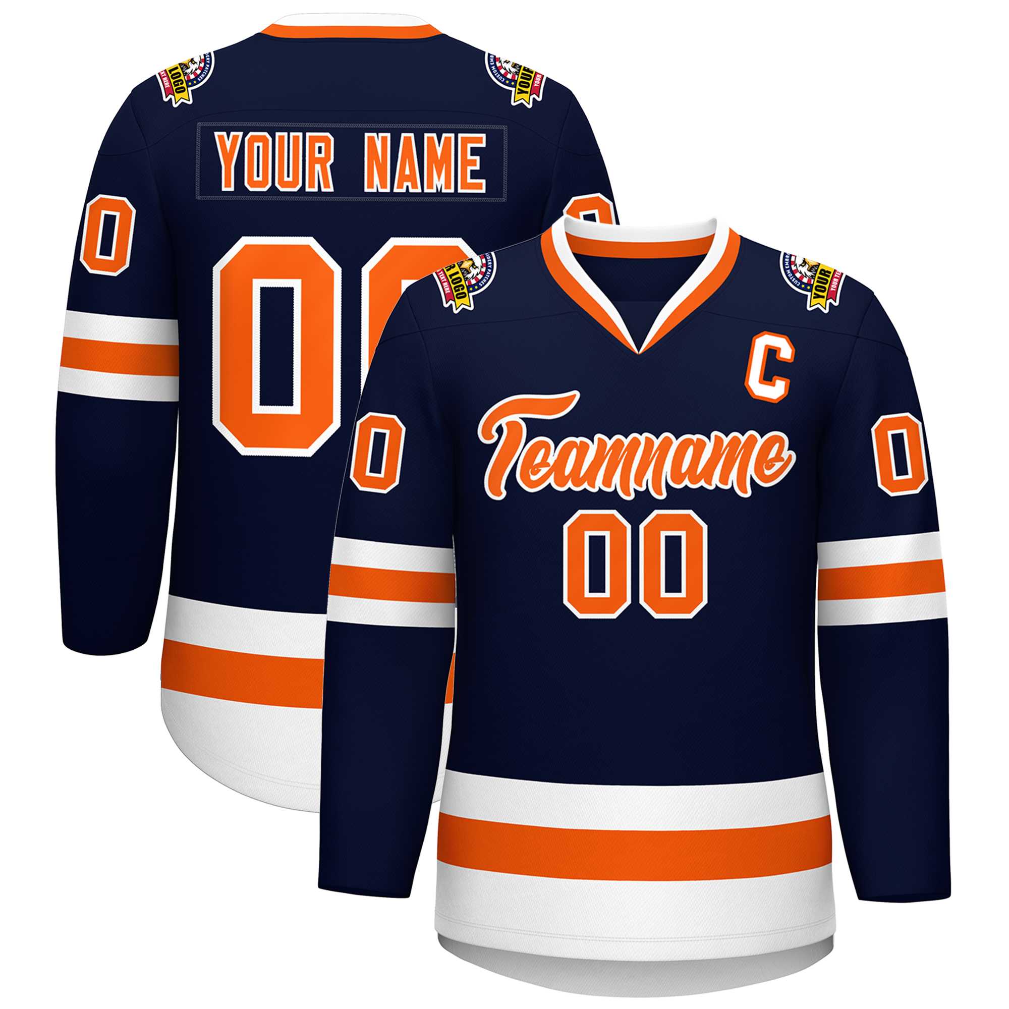 Custom Navy Orange-White Classic Style Hockey Jersey | KXKSHOP
