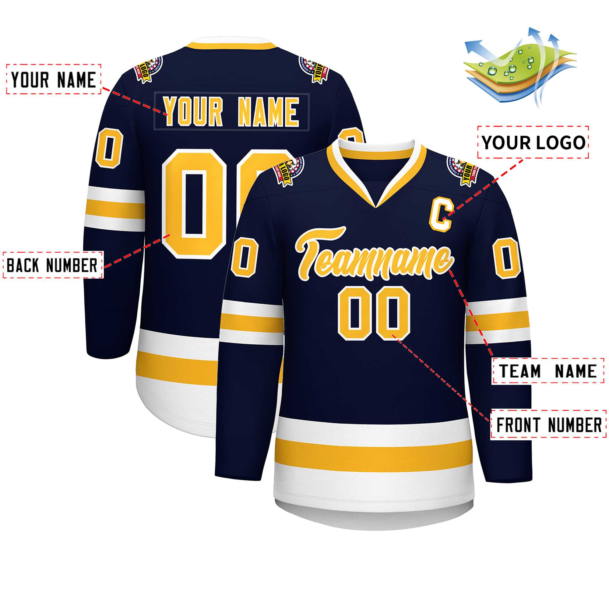 Custom Navy Gold-White Classic Style Hockey Jersey | KXKSHOP