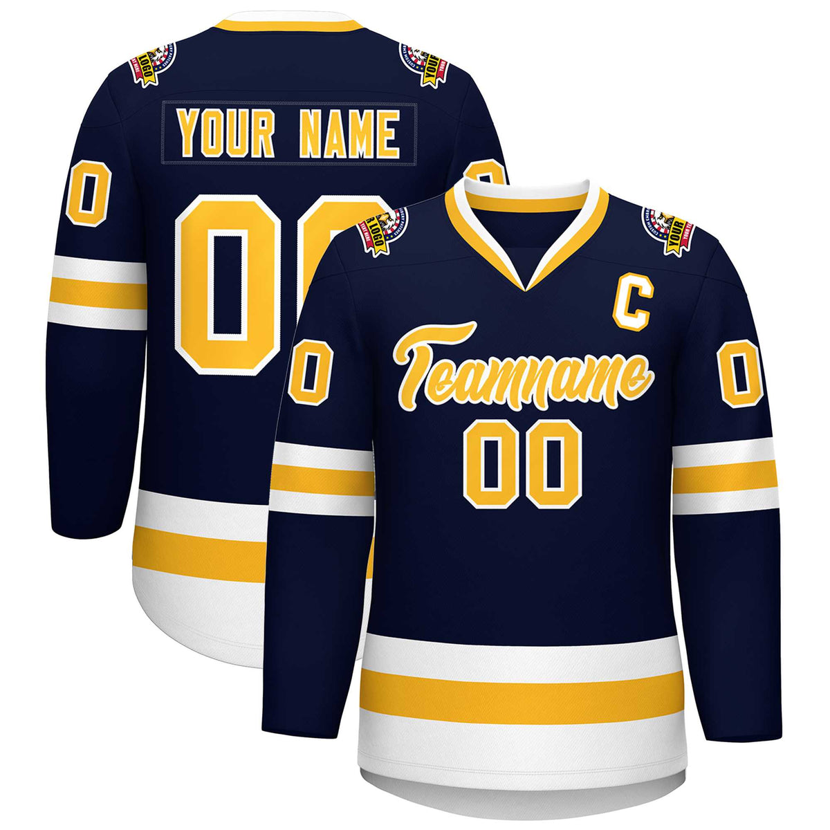 Custom Navy Gold-White Classic Style Hockey Jersey | KXKSHOP