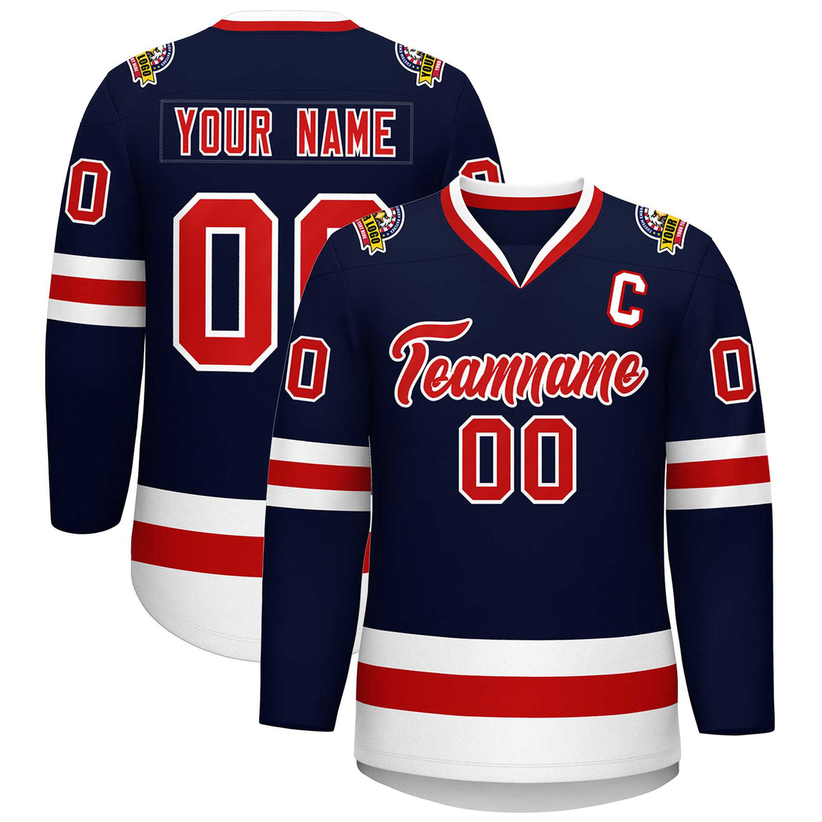 Custom Navy Red-White Classic Style Hockey Jersey | KXKSHOP