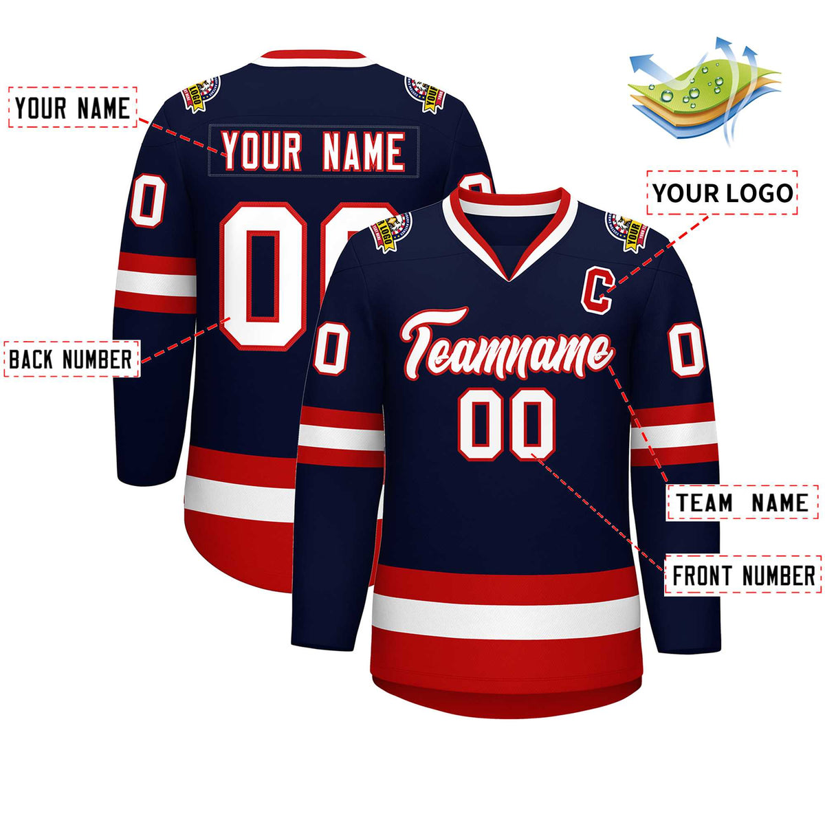 Custom Navy White-Red Classic Style Hockey Jersey | KXKSHOP