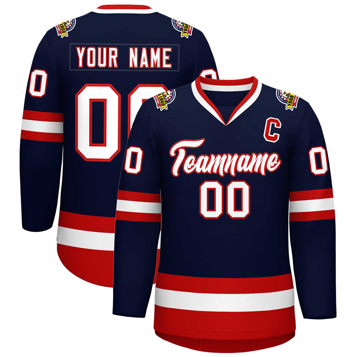 Custom Navy White-Red Classic Style Hockey Jersey | KXKSHOP