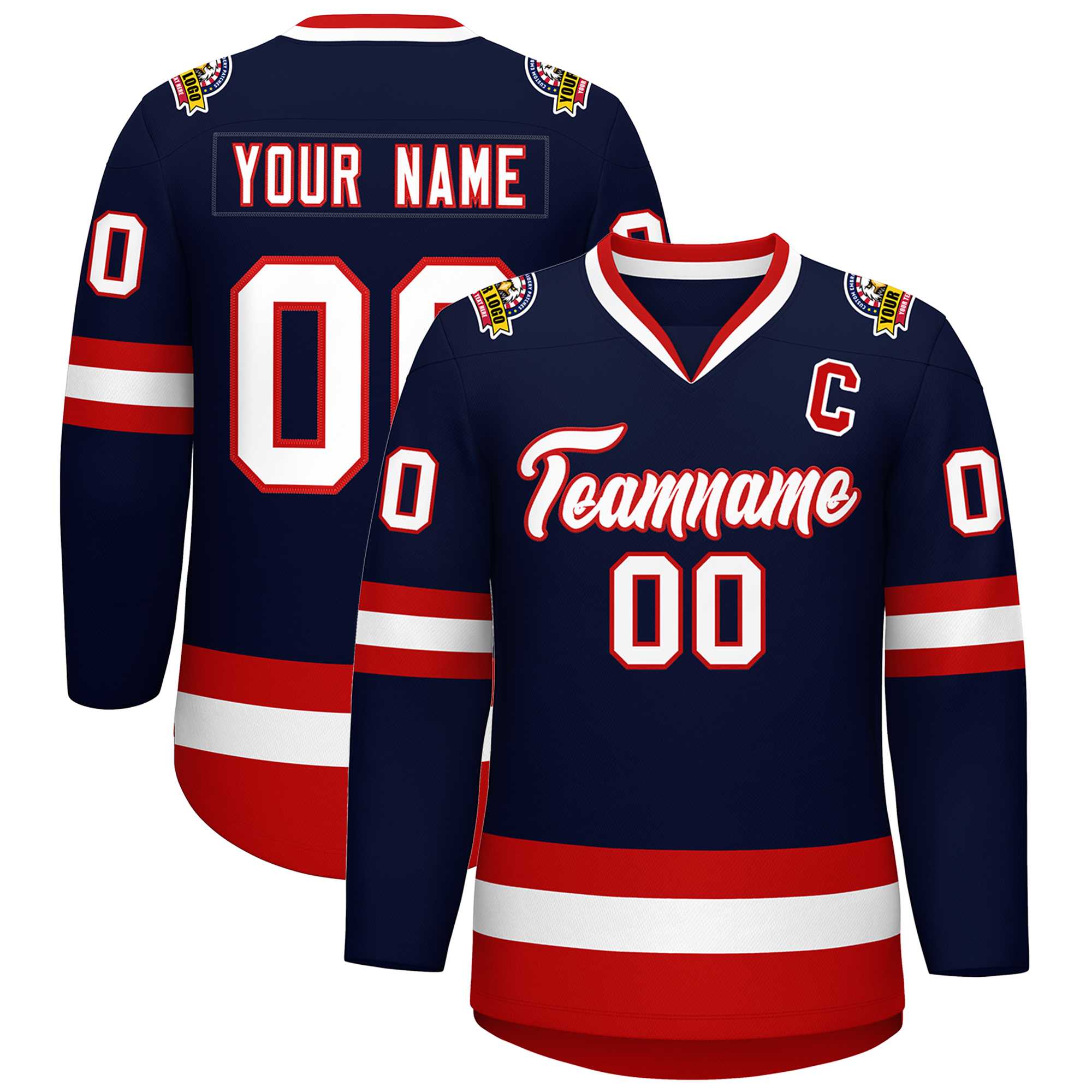 Custom Navy White-Red Classic Style Hockey Jersey | KXKSHOP