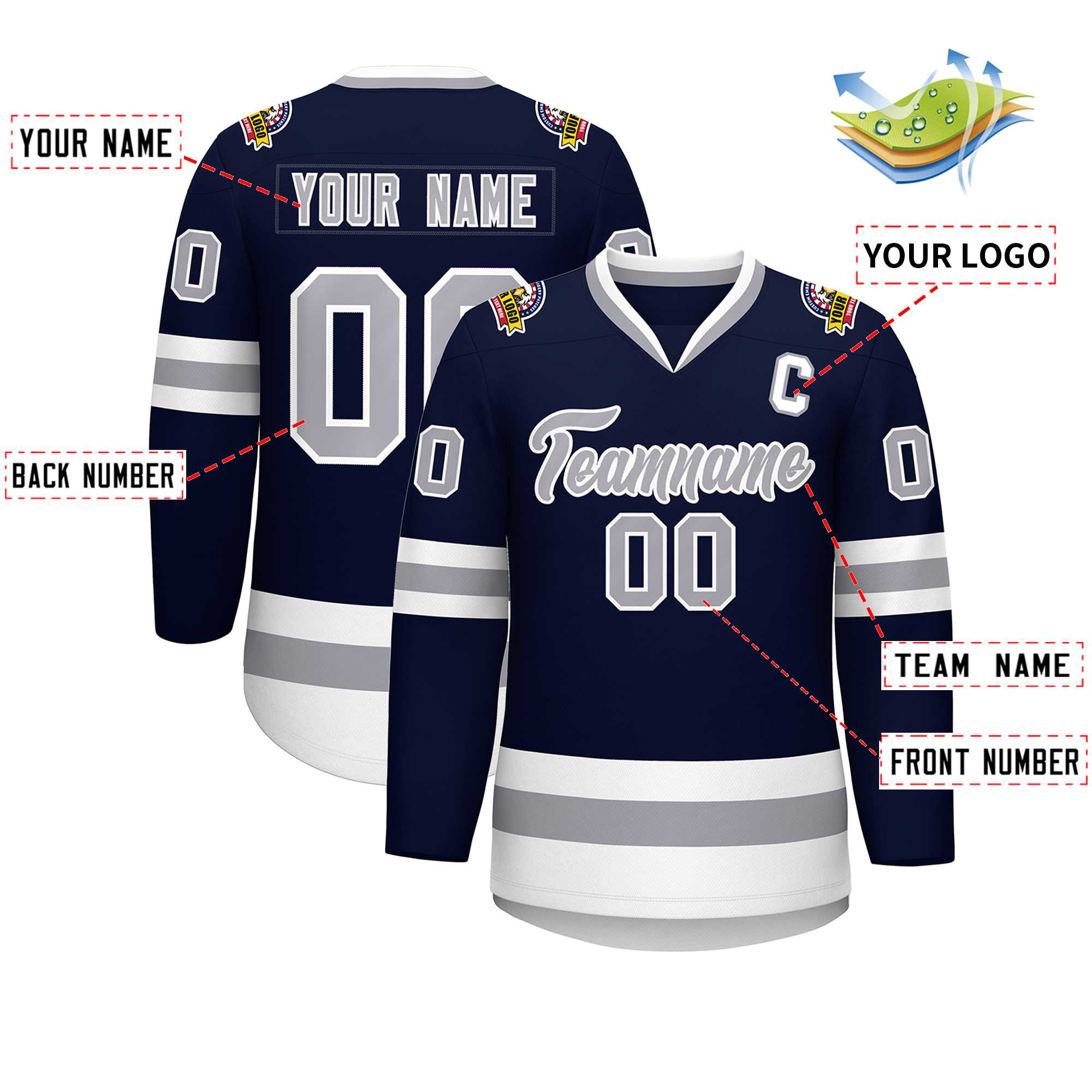 Custom Navy Gray-White Classic Style Hockey Jersey | KXKSHOP