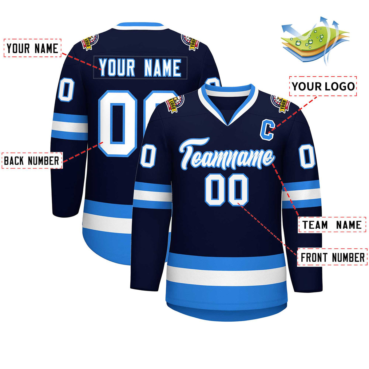 Custom Navy White-Powder Blue Classic Style Hockey Jersey | KXKSHOP