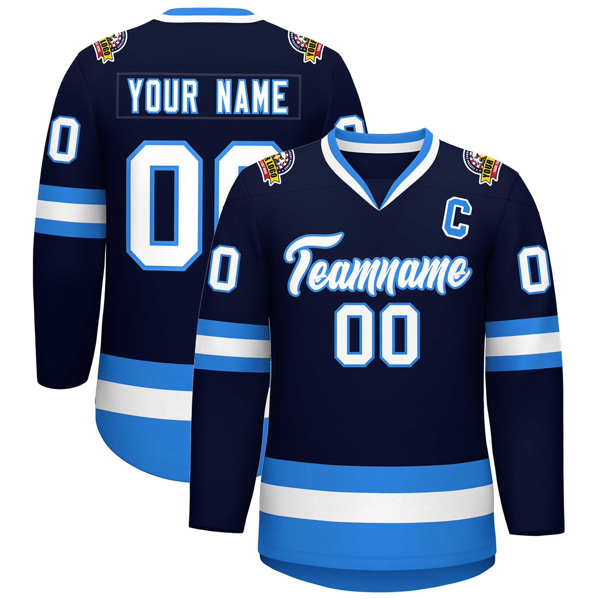 Custom Navy White-Powder Blue Classic Style Hockey Jersey | KXKSHOP