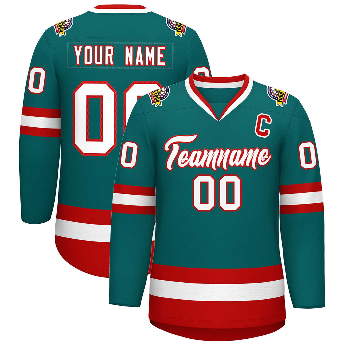 Custom Teal White-Red Classic Style Hockey Jersey | KXKSHOP
