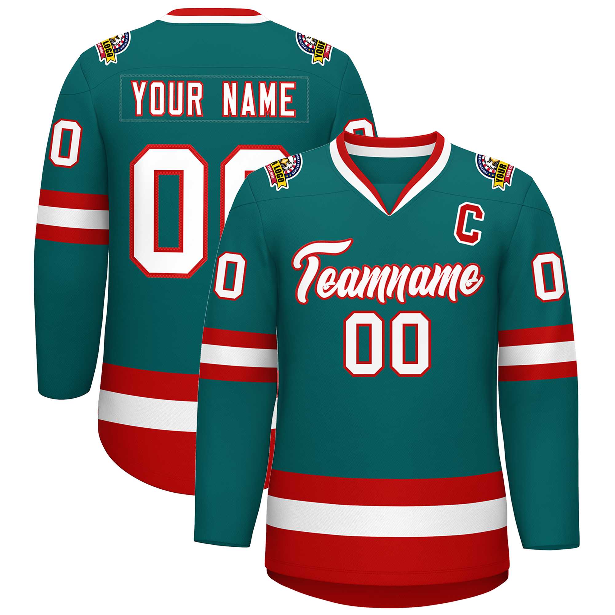 Custom Teal White-Red Classic Style Hockey Jersey | KXKSHOP
