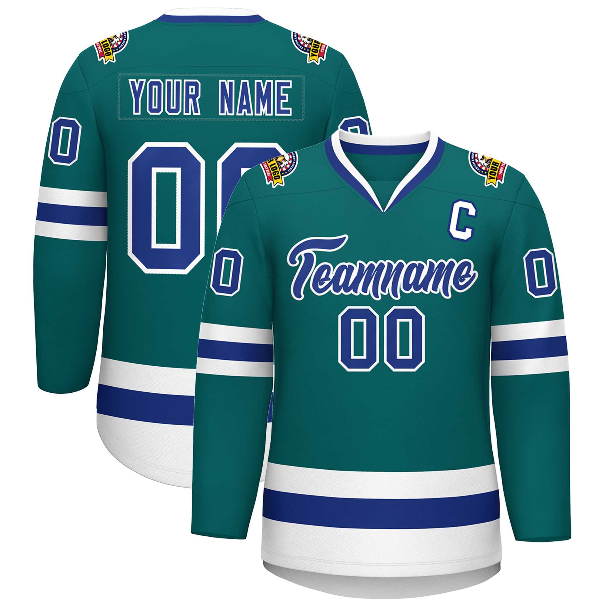 Custom Teal Royal-White Classic Style Hockey Jersey | KXKSHOP