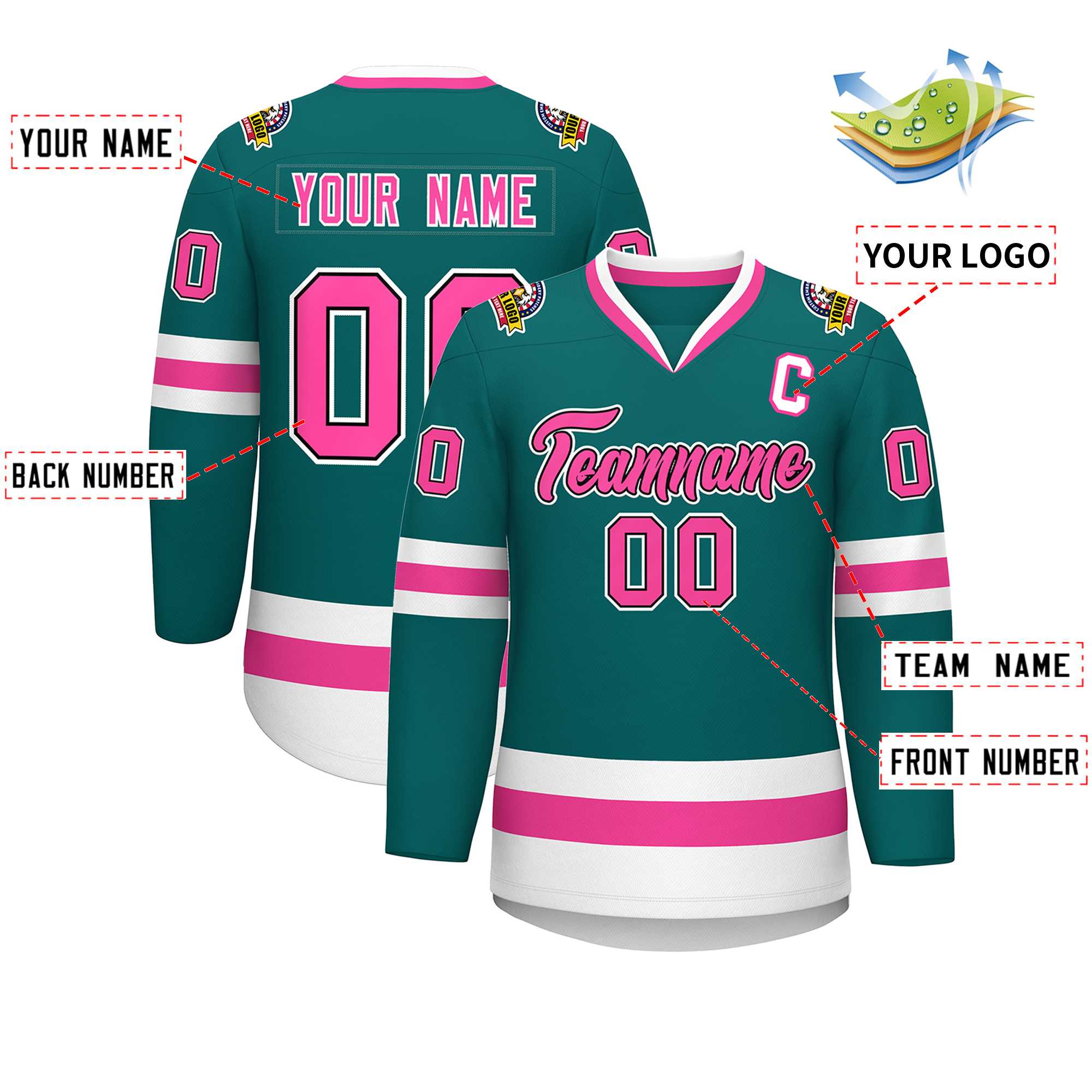 Custom Teal Pink Black-White Classic Style Hockey Jersey | KXKSHOP